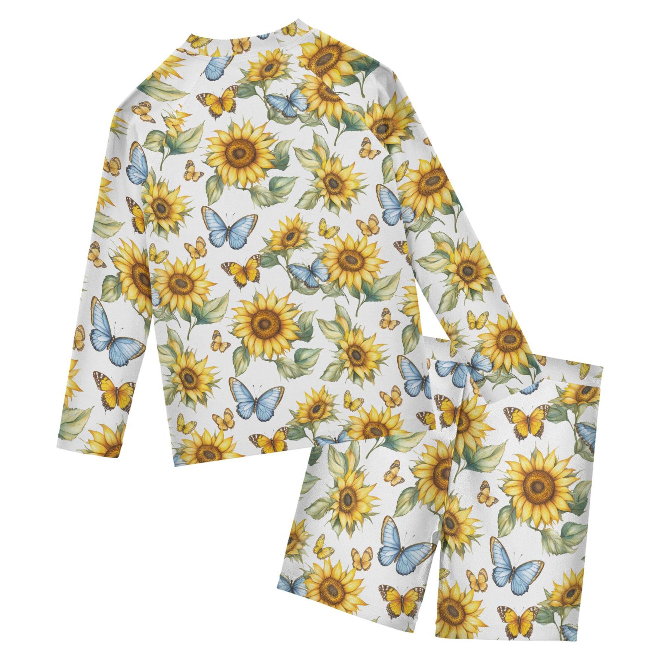 Butterfly Sunflower Baby Boys' Toddler Long Sleeved Rashguard Swim Bathing Suit Set B0403973