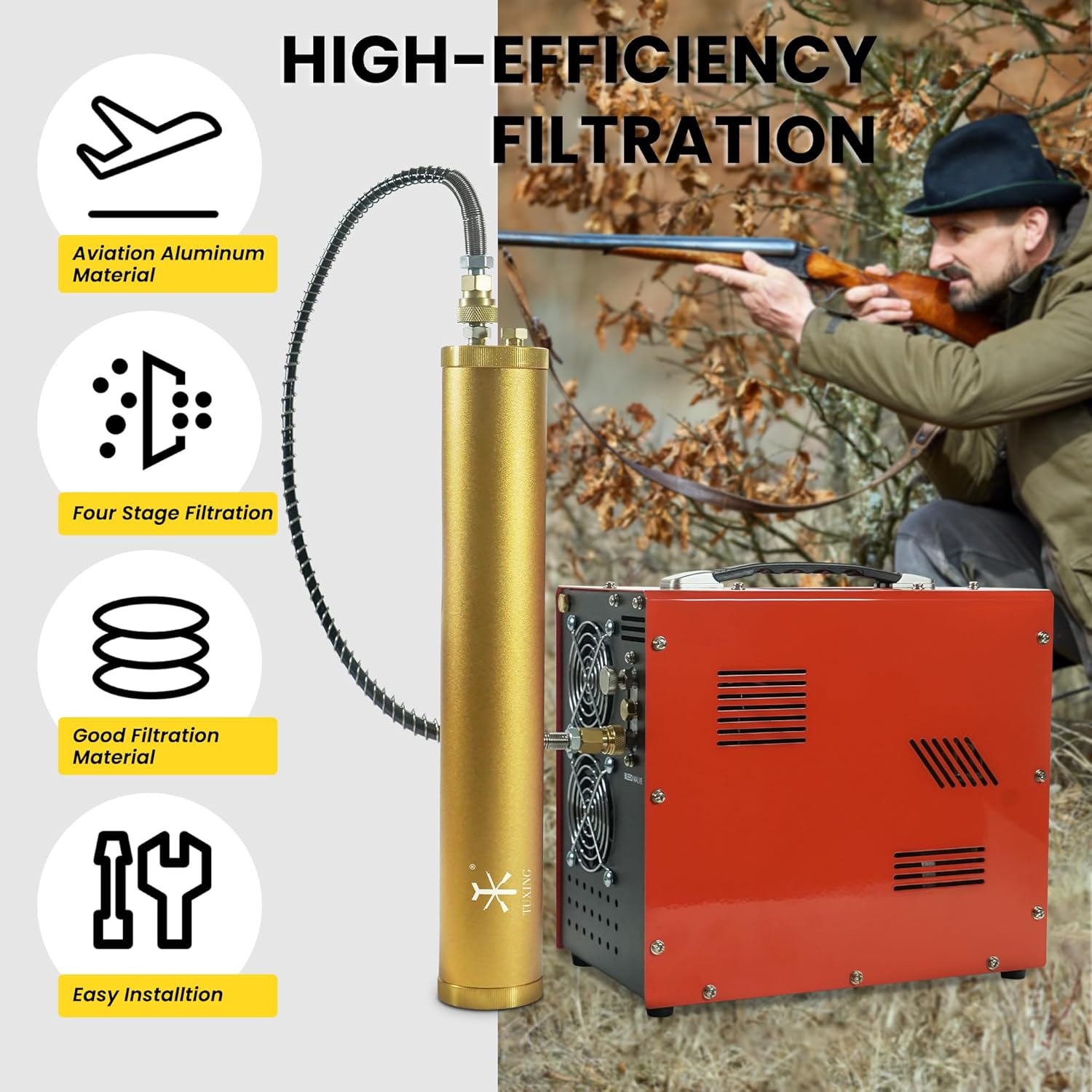 TUXING 4500PSI PCP Air Compressor Oil Water Separator with Anti-explosion,30Mpa High Pressure Air Filter External Water Oil Separator Filtration for Air Compressor Air Pump