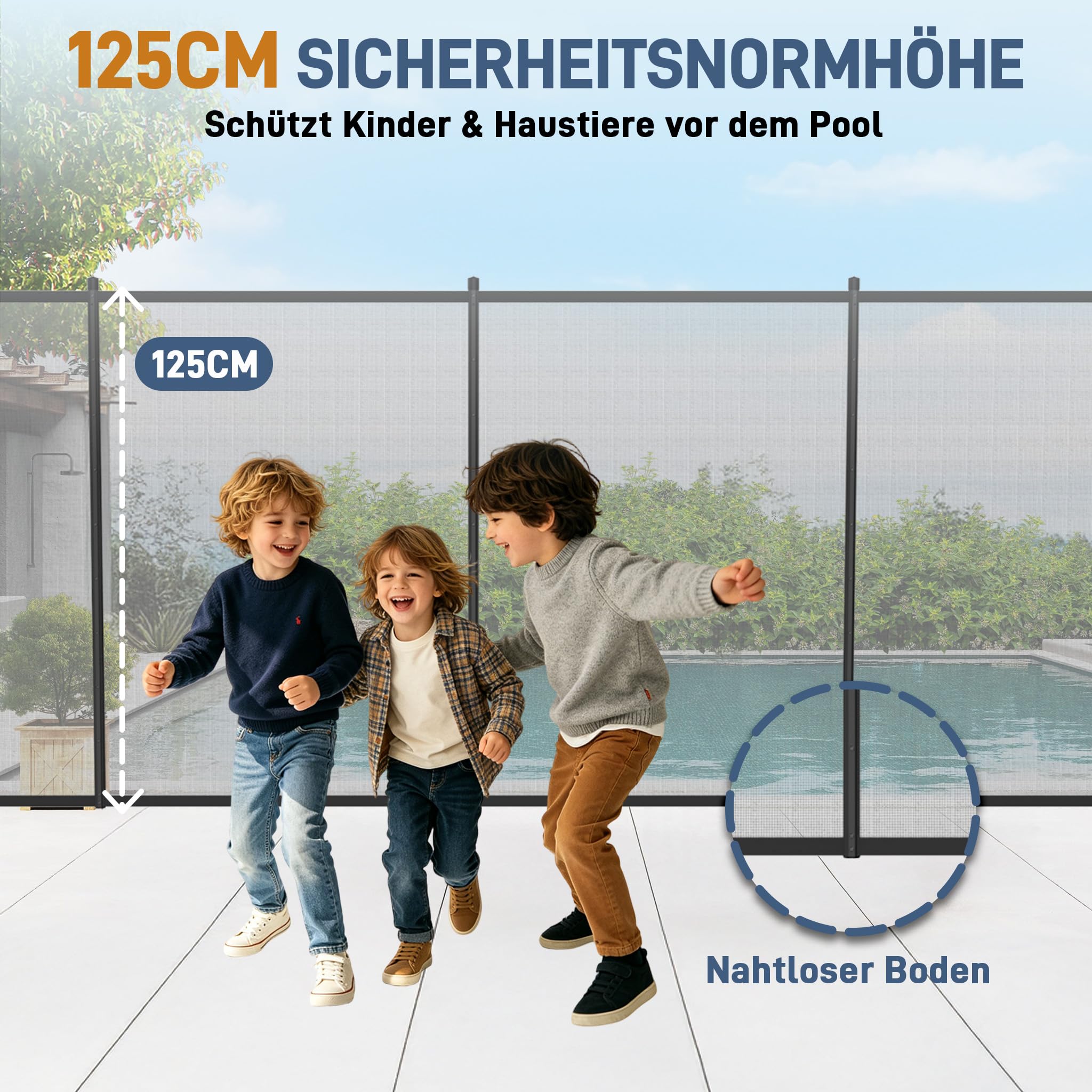 LZQ Poolzaun Kinder Sicherheitszaun Pool Schutzzaun Abnehmbar Gartenzaun Poolschutz Schwimmbadzaun Teichzaun Sichtschutz Zaun Outdoor mit Aluminiumrahmen Poolzaunnetz für Garten Terrasse, 724x136cm