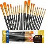 Brosses de peinture noire, Aoartix 20 Pcs ronde pointée Conseil Artiste Pinceaux de peinture de professionnels Set pour l'huile acrylique Aquarelle Toiles Rock Corps visage clou Miniature Détaillant Dessin Fournitures d'art