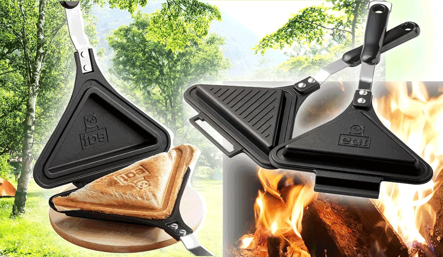 Amazon eat パンダ(PANDA)柄 焼き印 アルミニウム合金 フッ素加工【直火式ホットサンドメーカー】三角型 ミニフライパン 本体サイズ：約33×18×4cm 食パン1枚焼き