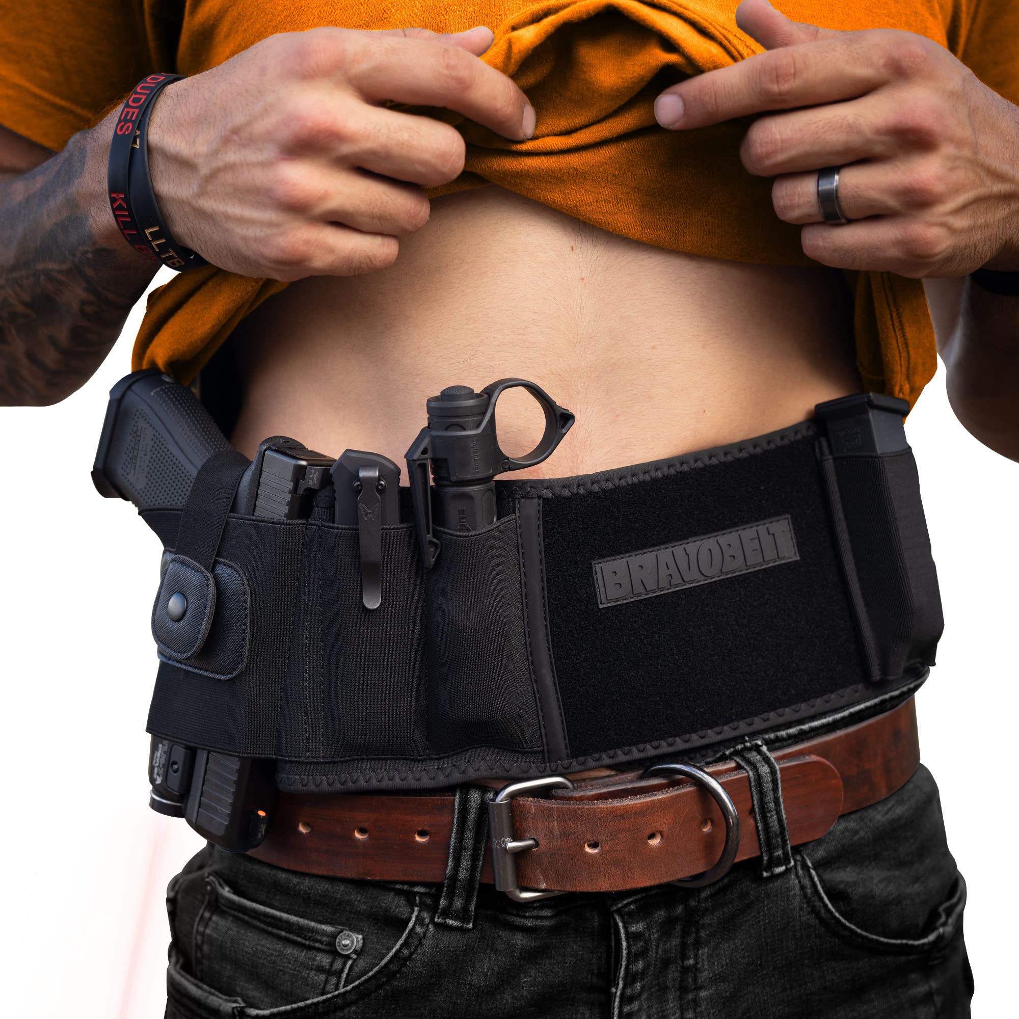 BravoBelt Laser Fit Edition - Belly Band Holster for Lasers, Olight, Streamlight TLR Systems - for Men & Women