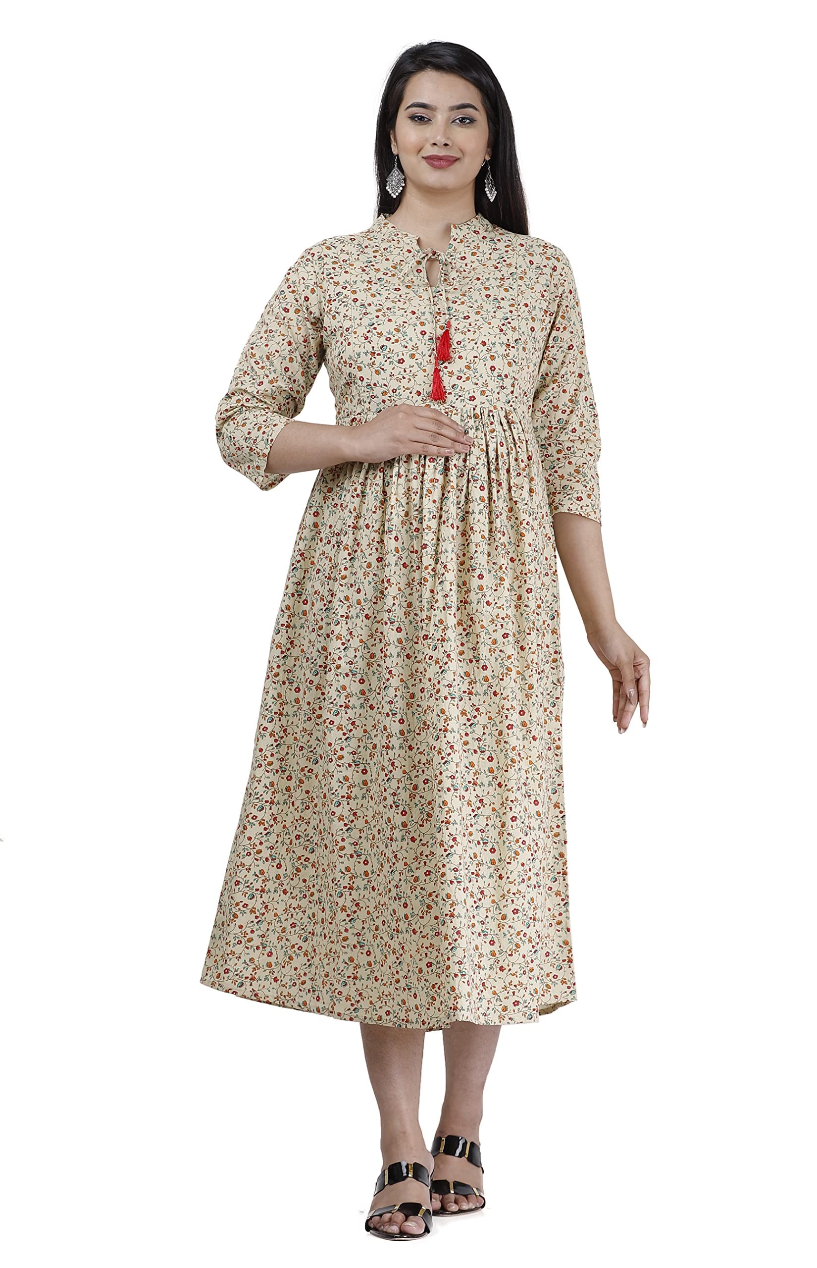 JONAYAWomen Rayon Anarkali Maternity Feeding Kurti, Cream, 40