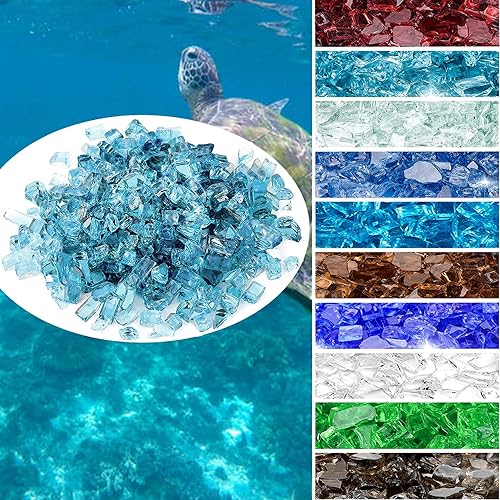 Miniatura 3 de Onlyfire Vidrio de fuego de 10 libras para hoguera de gas propano, rocas de vidrio de 12 pulgada de alto brillo para mesa de hoguera, azul aguamarina
