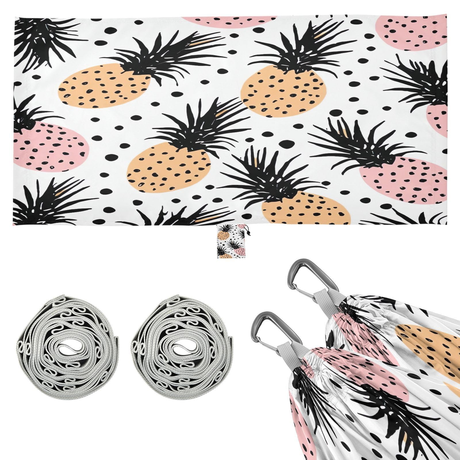 ATTX Pineapples Pattern Camping Hammock - Lightweight & Portable Hammocks, Heavy Duty 330lbs Capacity for Indoor, Hiking, Backpacking, Travel, Backyard, Beach#371