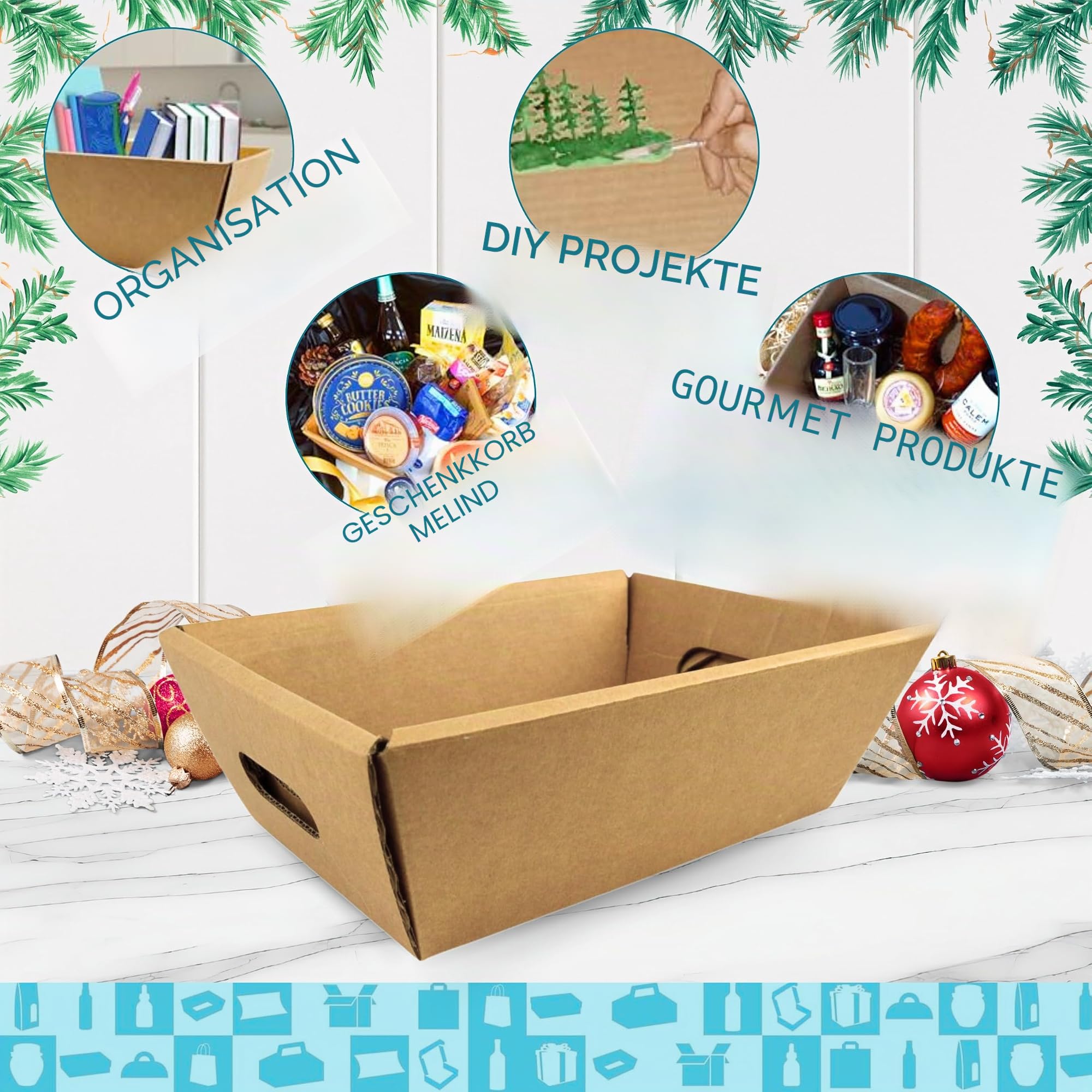 25x Kartonbox für Geschenkkörbe ohne Deckel 45x33x13 cm – Geschenkbox für Weihnachten, Ostern, Firmenkörbe und Feiern | Espirito Rebelde