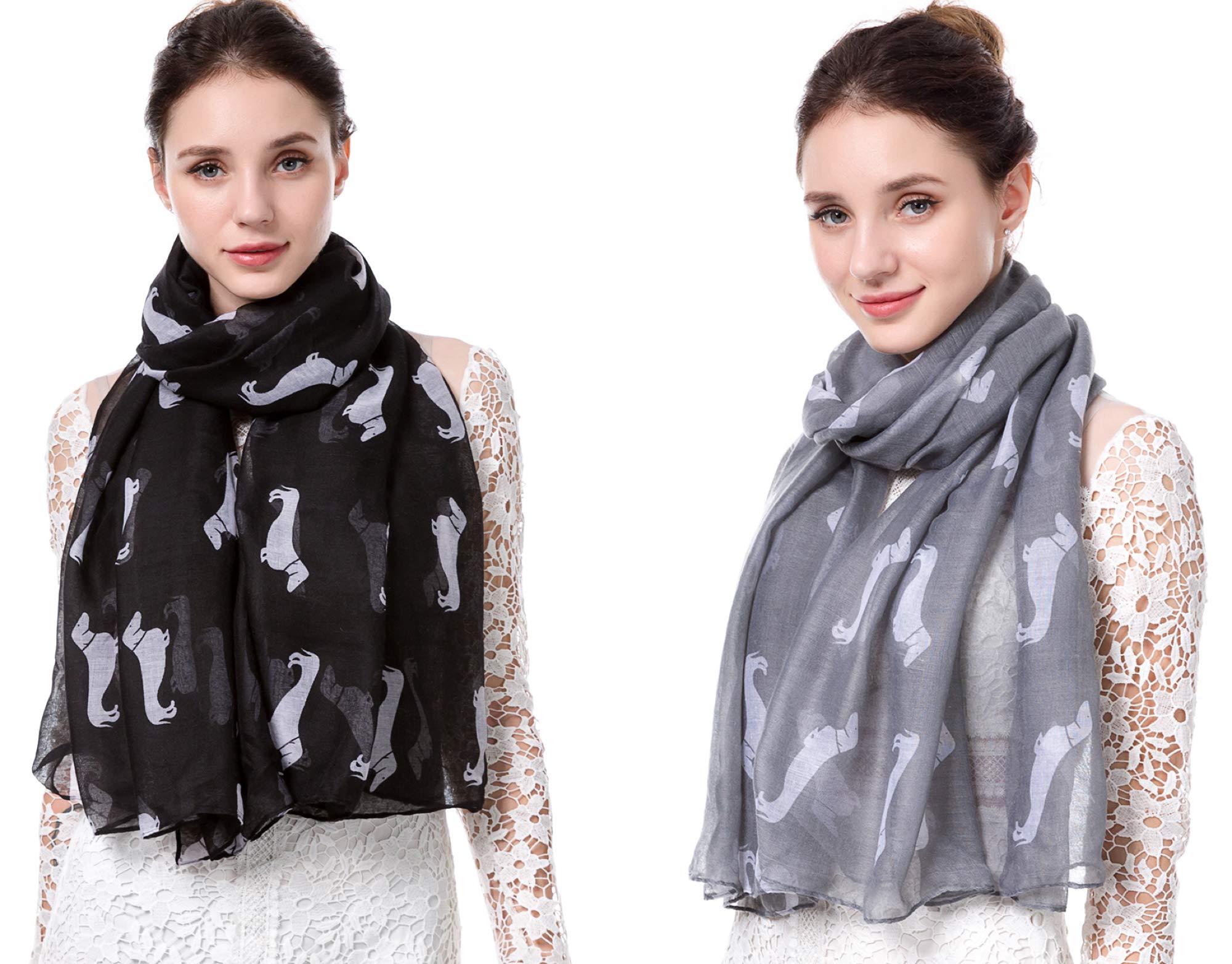 Christmas Bonanza Pack of 2 Scarves Wrap Shawl Scarf for Women Ladies (Dachshund Sausage Dog Black & Silver, 2)