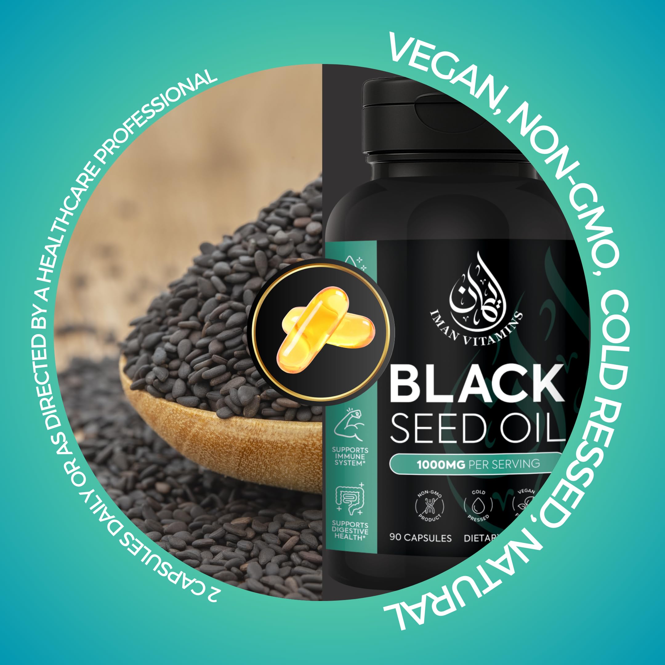 Halal Natural Black Seed Oil Capsules 1000mg Cold Pressed, Vegan, Non-GMO Nigella Sativa Capsules, Gluten Free Pills | 90 Count, 1000mg PS — Amazon image 4