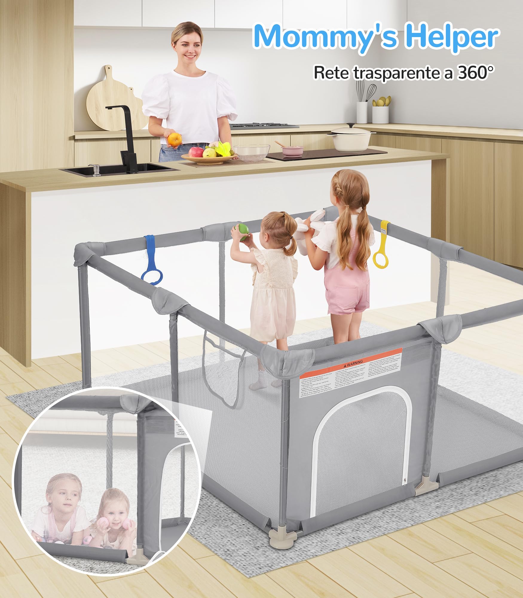 Dripex Box per Bambini Recinto Neonato - Small - Ostrica | 124 x 124 cm Rete Traspirante Tessuto Oxford 210D, 2 Anelli di Gioco