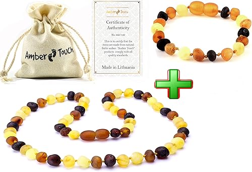 Collar de ámbar báltico RAW y pulsera de ámbar ámbar natural de la región báltica ámbar genuino 13 pulgadas y 55 pulgadas