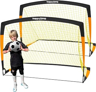 Happy Jump Portable Soccer Goal Net 7x5 FT Kids Backyard - Durable Pop-Up Goals with Thick Dacron Netting & Steel Stakes