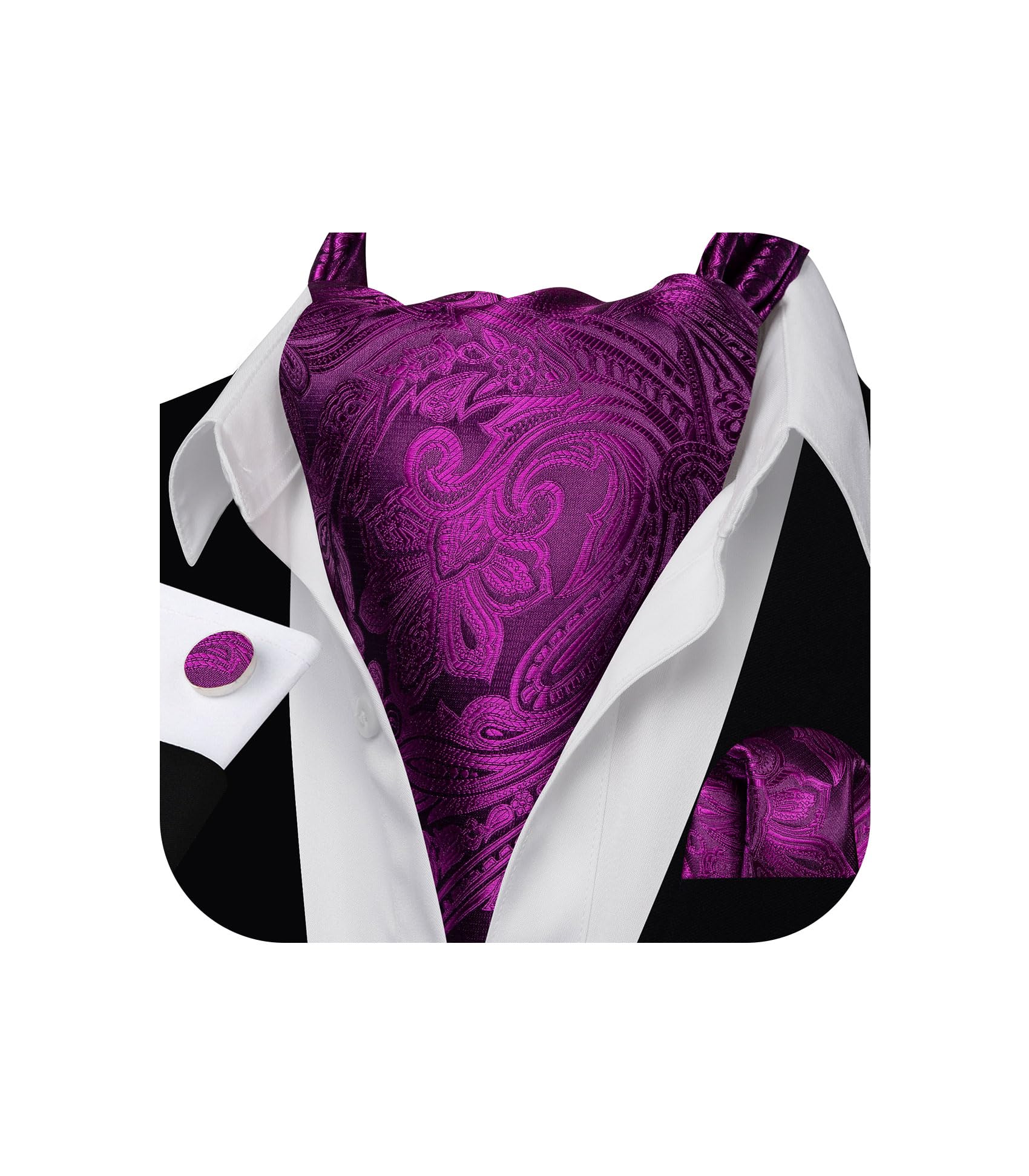 Barry.Wang Ascot for Men Cravat Tie Sets Paisley Scarf Self Tie Necktie