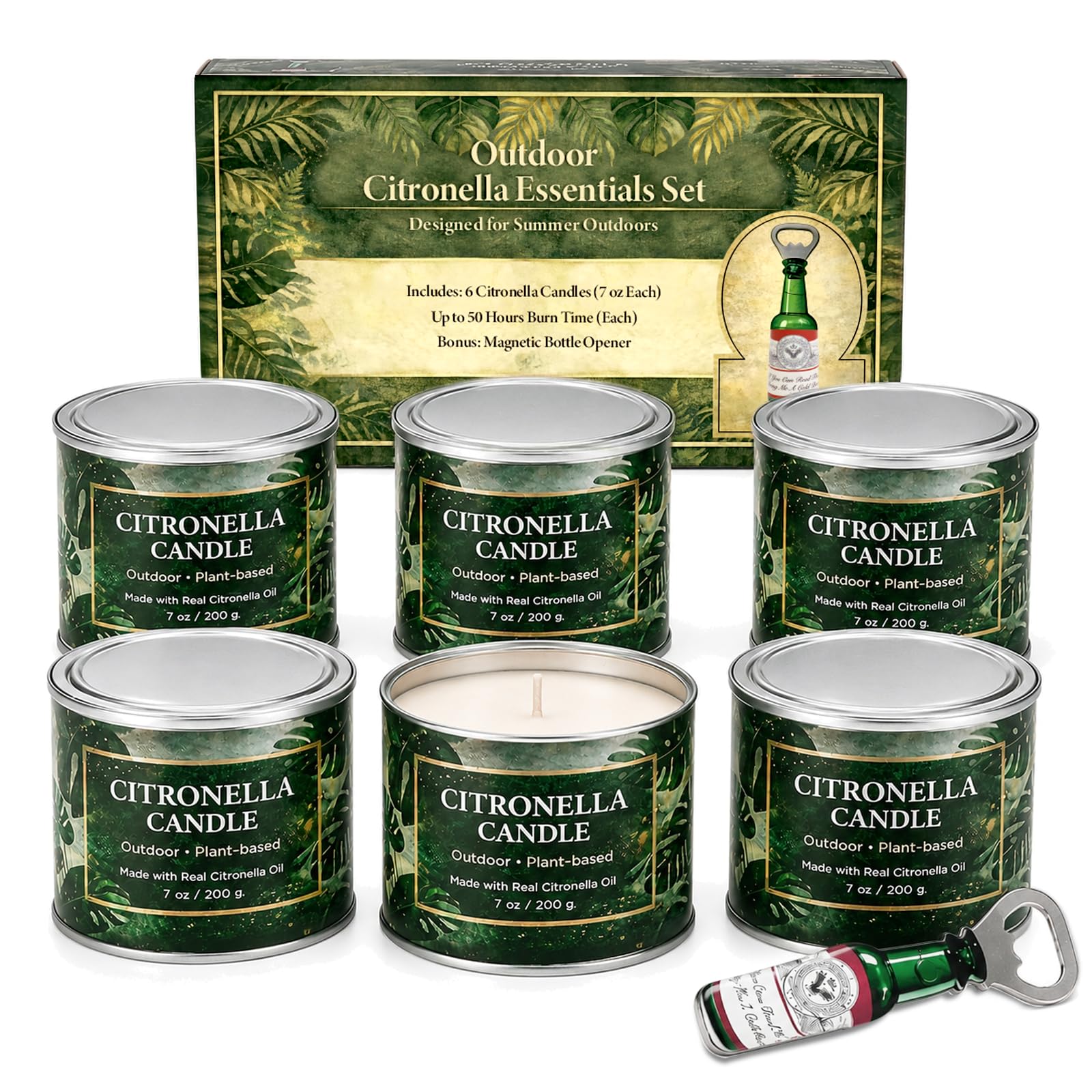 YINUO LIGHT 6-Pack Citronella Candles with Magnetic Bottle Opener
