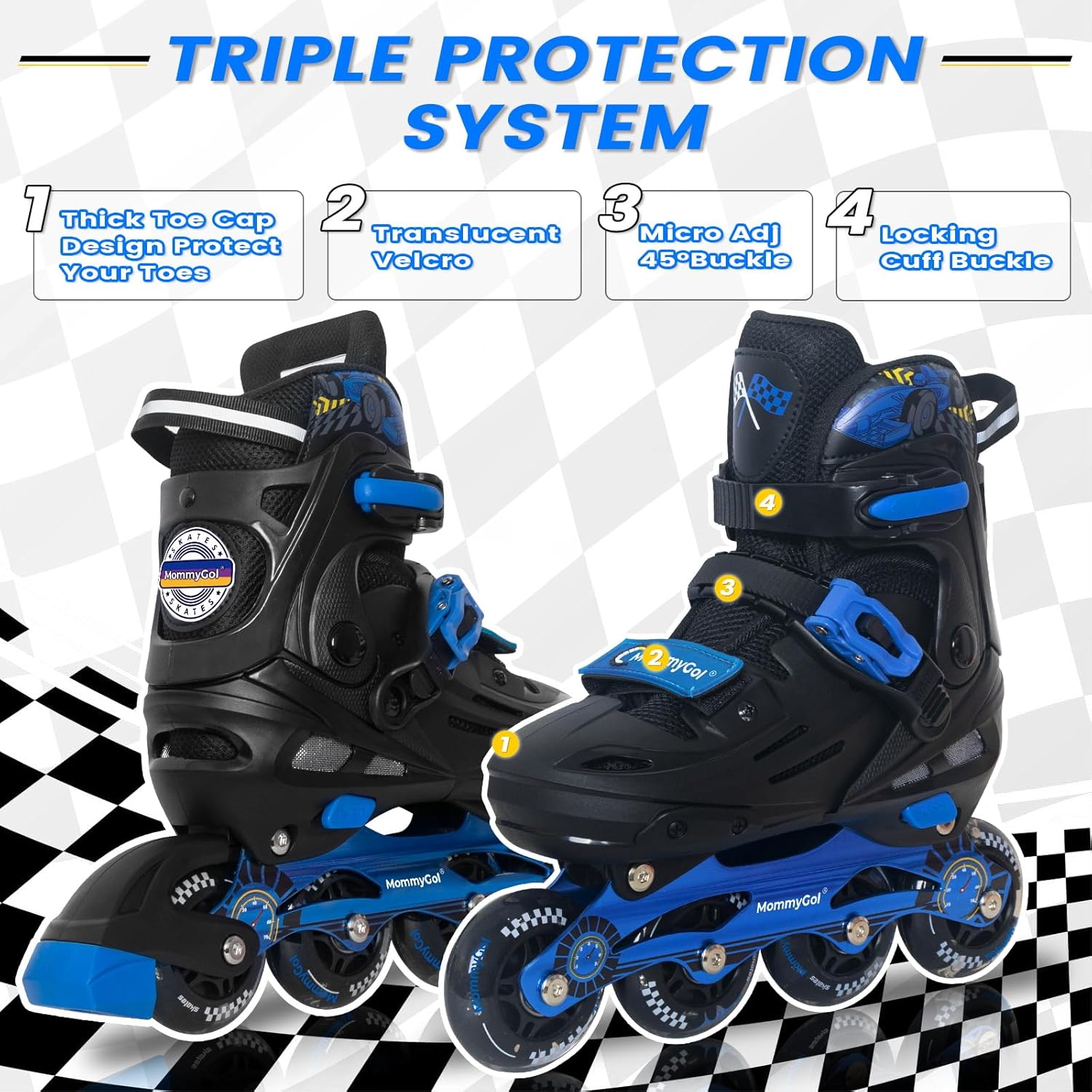 Pattins à Roulettes Ajustables – Enfants, Ados, Adultes – Taille M, Bleu