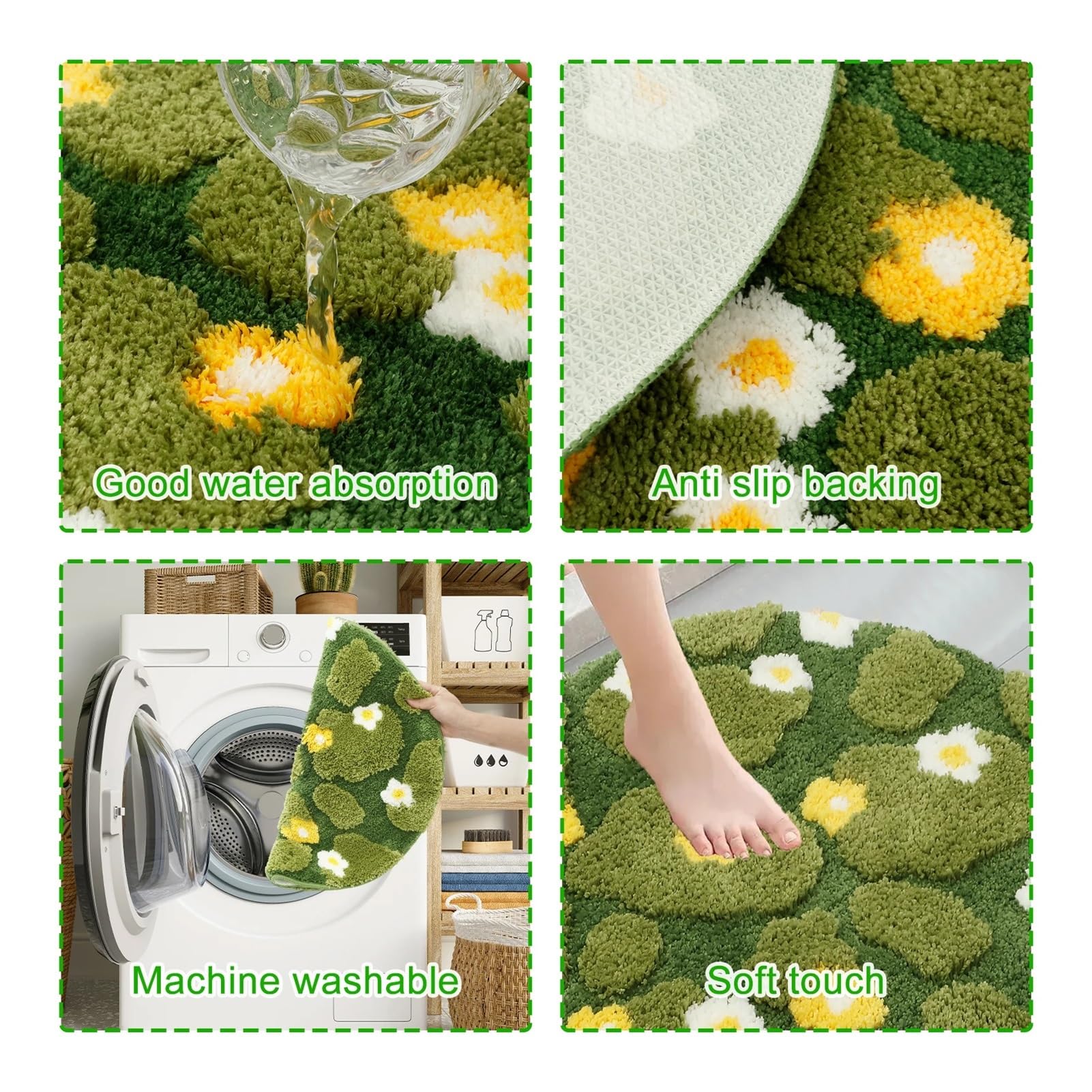Tappetino da bagno in muschio carino Tappeto con motivo floreale in microfibra Diametro 60/80 CM rotondo antiscivolo for soggiorno Pavimento del(80 CM-1Pc)