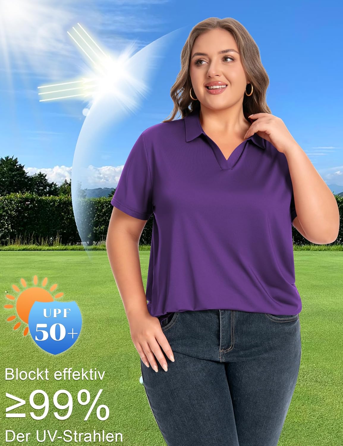Idtswch Women's Plus Size V-Neck Short Sleeve Polo Shirt Quick-Dry UPF 50+ Casual Work Golf Shirt(XL-6XL) - Image 4