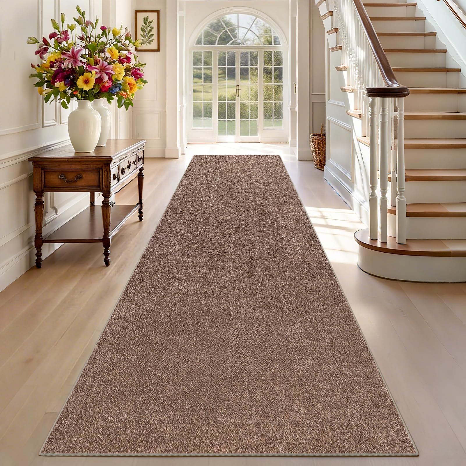 Tapis Couloir Long 40 x 220 cm Marron Tapis de Cuisine Devant Evier Lavable Antiderapant Tapis de Passage Couloir Paillasson Tapis Entree Interieur Tapis de Sol pour Couloir Cuisine Chambre