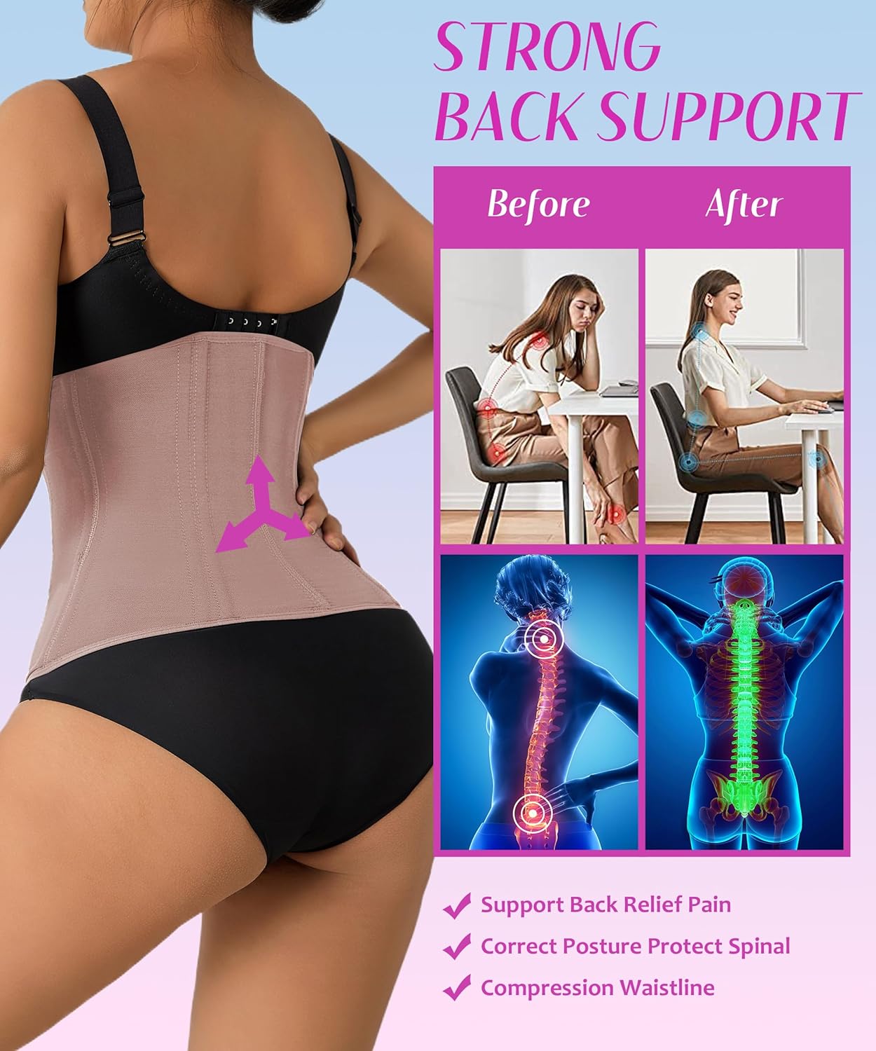 GainKee Waist Trainer for Women Corset Girdle Tummy Control Shapewear Mesh Modal Cincher Hook Eye Zipper Body Shaper - Image 5