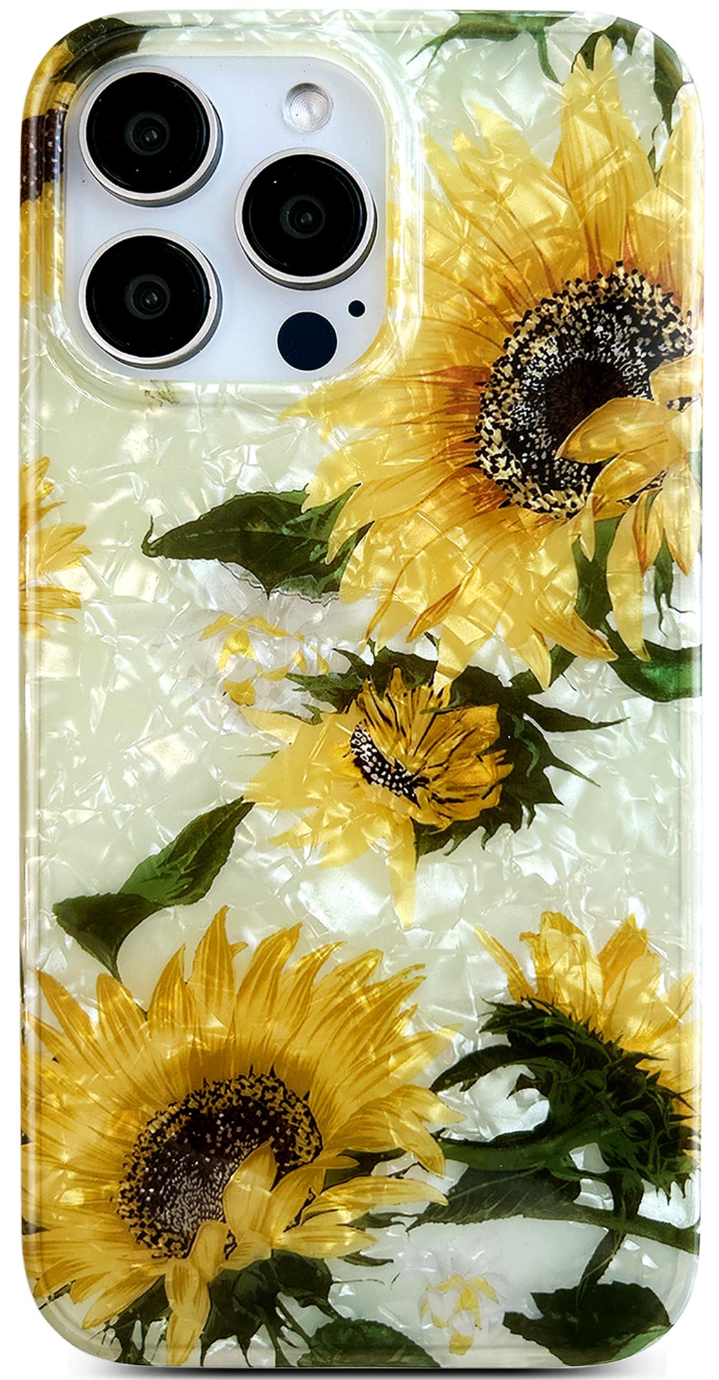 Qokey for iPhone 15 Pro Case 6.1", Cute Sparkle Shell Flower Crystal Translucent Soft Bumper TPU Silicone Phone Cover Case for iPhone 15 Pro for Girls