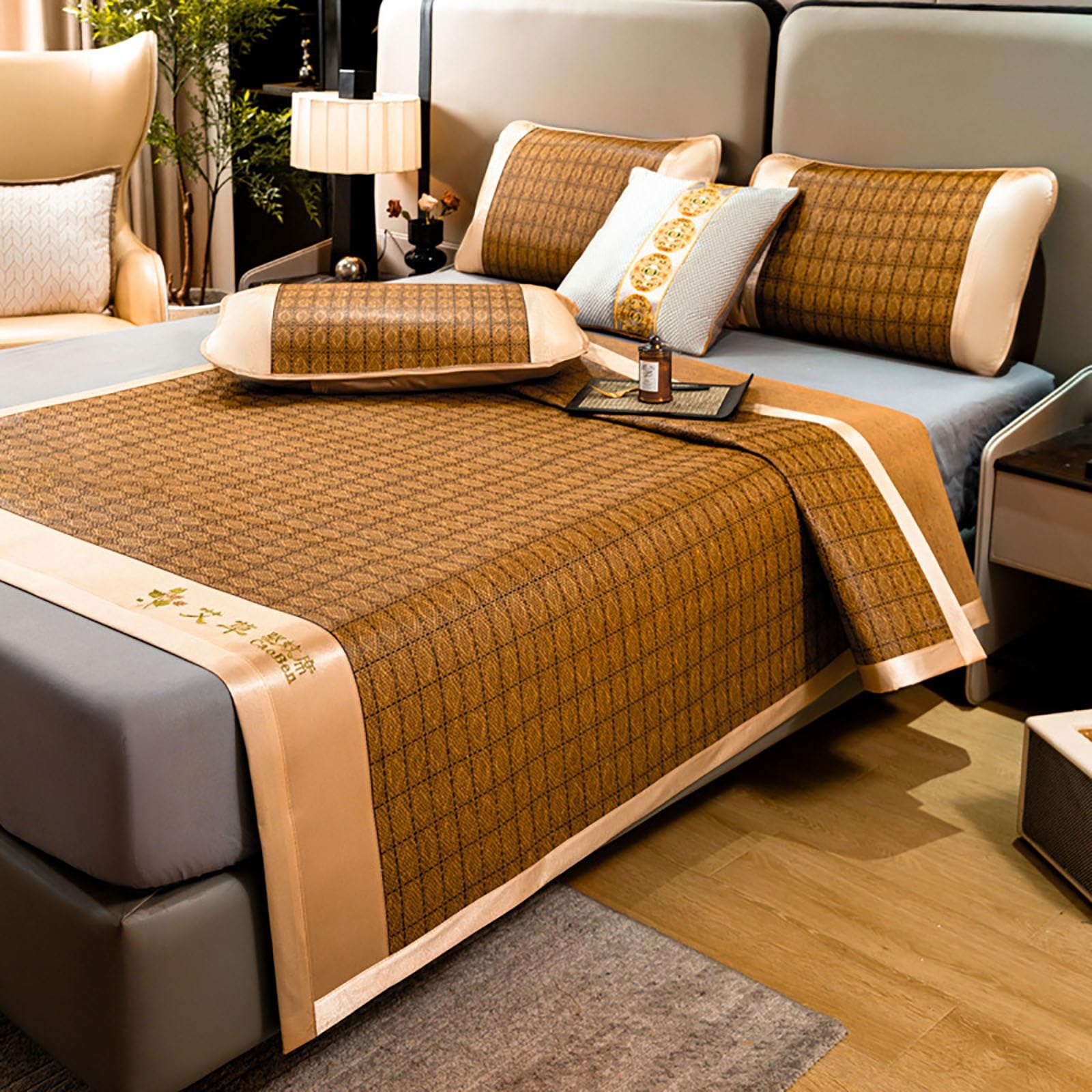 HYQOUKLR Rattan Mat Bed, Cooling Bamboo Sleeping Mat Foldable Multicolor 90-200cm(Color C,90cm)