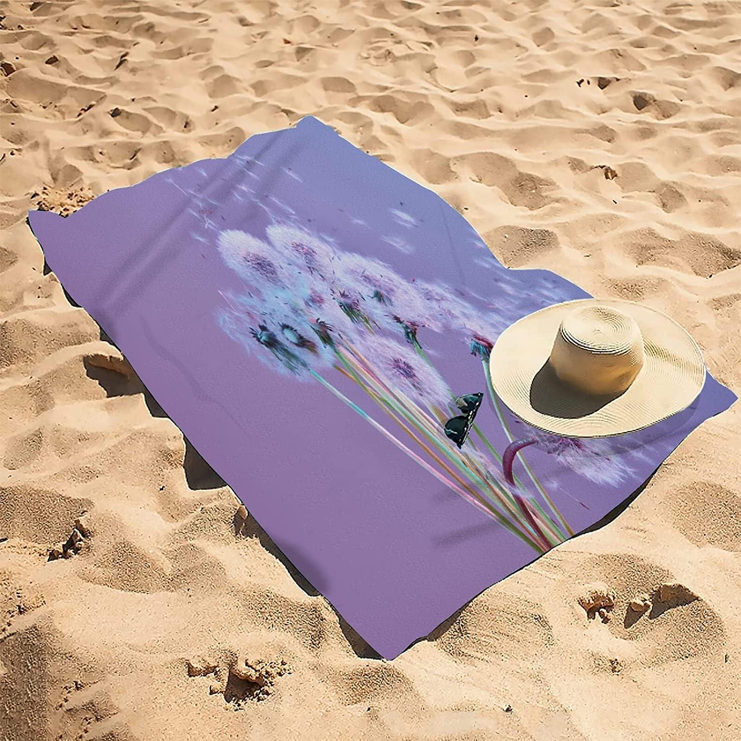 Serviette de Plage 200x200 Femme Homme Enfant, Drap de Plage XXL Serviette Plage Anti Sable à Séchage Rapide Grande Serviette Plage Pissenlit, pour Bain, Piscine, Camping Plantes d'automne A431