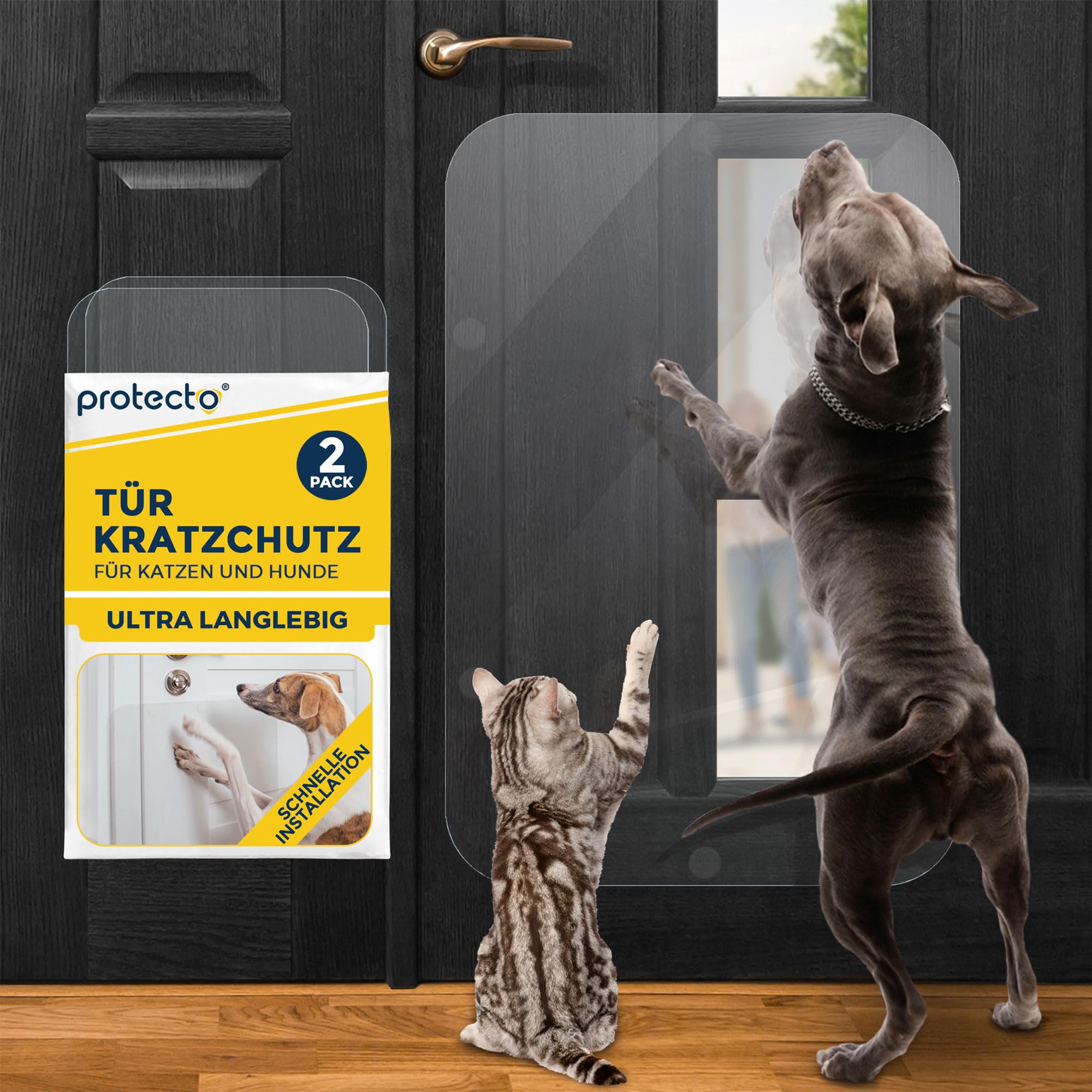 PROTECTO 2er Pack 90x60 cm Hunde und Katzen Kratzschutz Tür – Ultrastarker Hunde- und Katzen Kratzschutz - Einfache Anbringung - Kratzschutz Katze und Hund Transparent Möbel, Balkontüren, Fenster