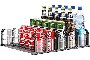 ZIJIN Fridge Drink Organizer, 5 Rows Refrigerator Drink Organizers Black