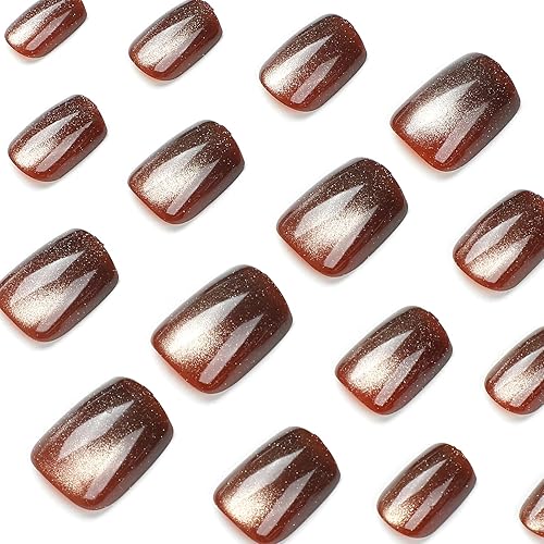 Miniatura 4 de MISUD Uñas postizas cuadradas cortas a presión, uñas postizas cuadradas brillantes con pegamento en uñas cuadradas, uñas acrílicas cromadas, uñas