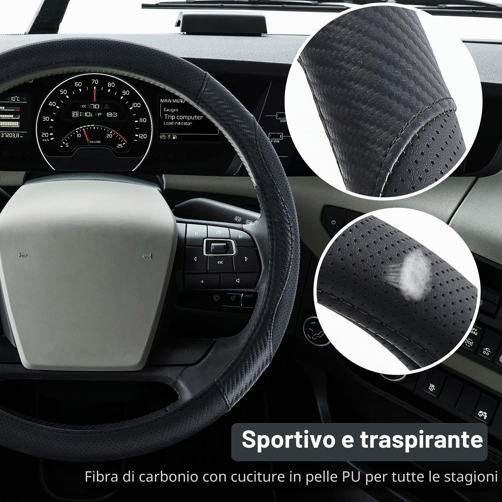 ZATOOTO Copri Volante per Auto in Pelle 42 cm Fibra di Carbonio, Nero | Coprivolante Antiscivolo, Sportivo E Traspirante, Facile Da Montare, Tatto Piacevole, Design Semplice E Durevole