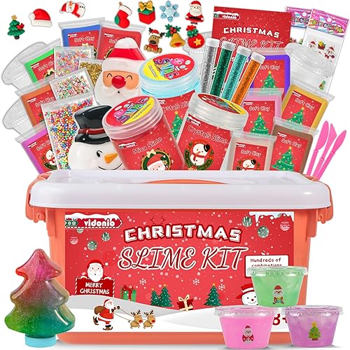 Miniatura 8 de Kit de 48 piezas de slime de mantequilla de 3 libras para niños, kit de fabricación de slime de Navidad para niñas y niños con cristal, arcilla y