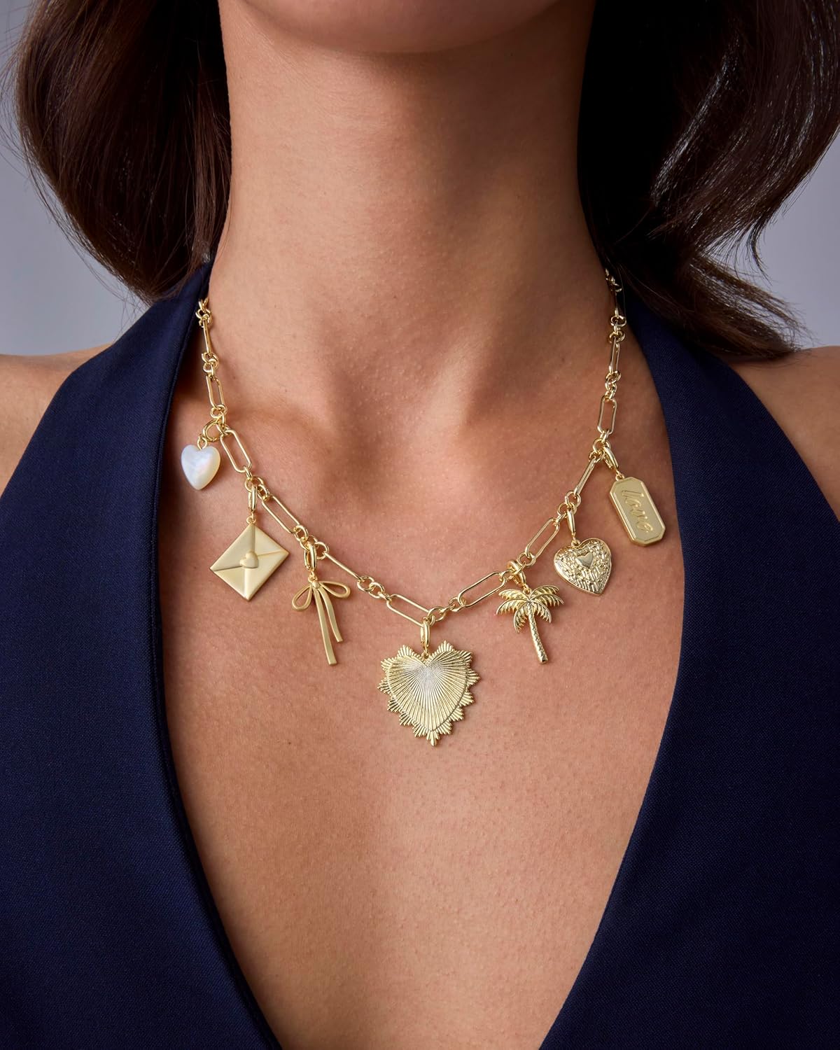 PAVOI 14K Gold Plated Chunky Charm Necklace Pack for Women | Statement Paperclip Chain Necklaces with Removable Charms | Heart Palm Tree Bow Pearl Love Friendship Necklace - Valentines Day Trendy Jewelry - Image 2