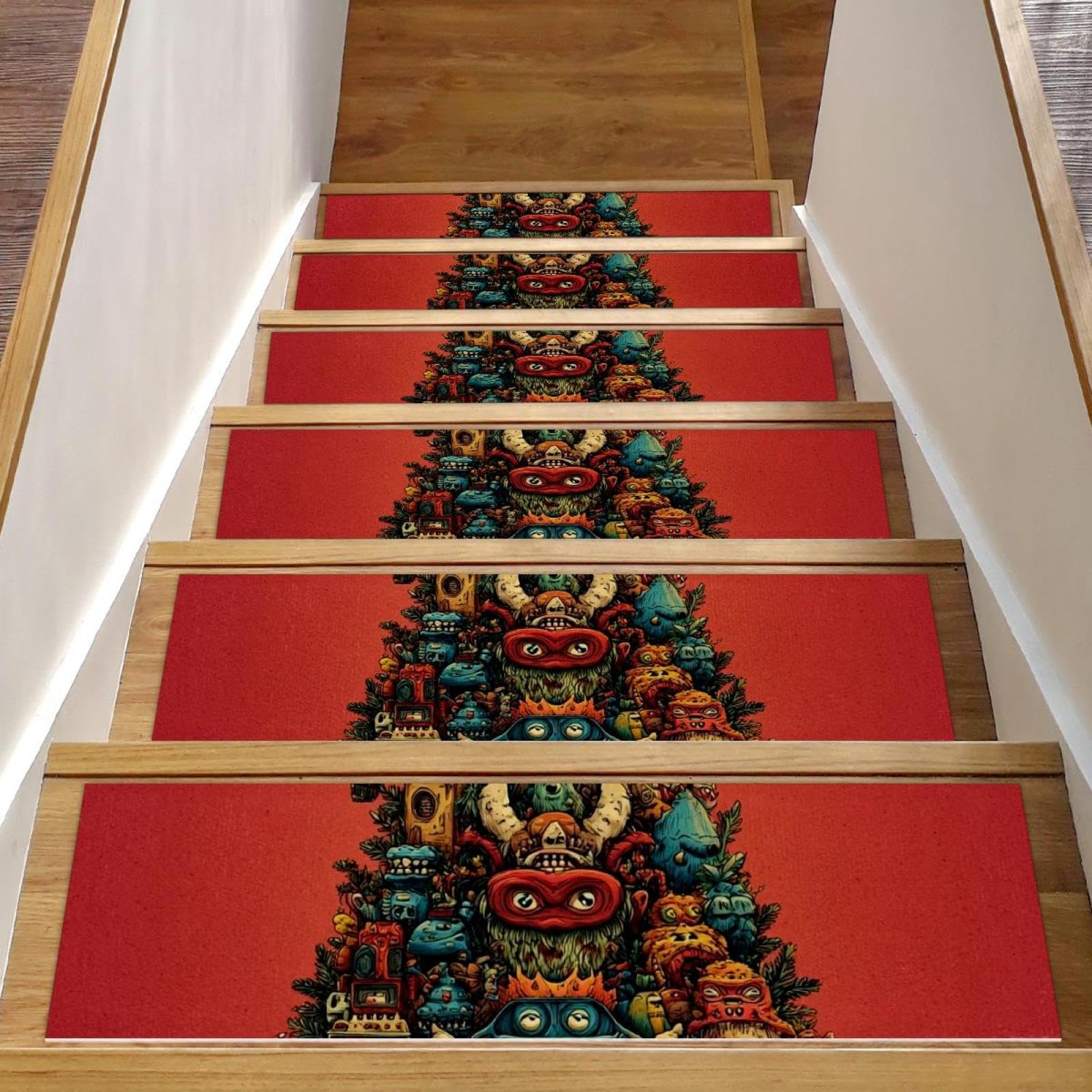 Finis les glissades : tapis d'escalier antidérapants motif Happy Christmas pour marches en bois x15