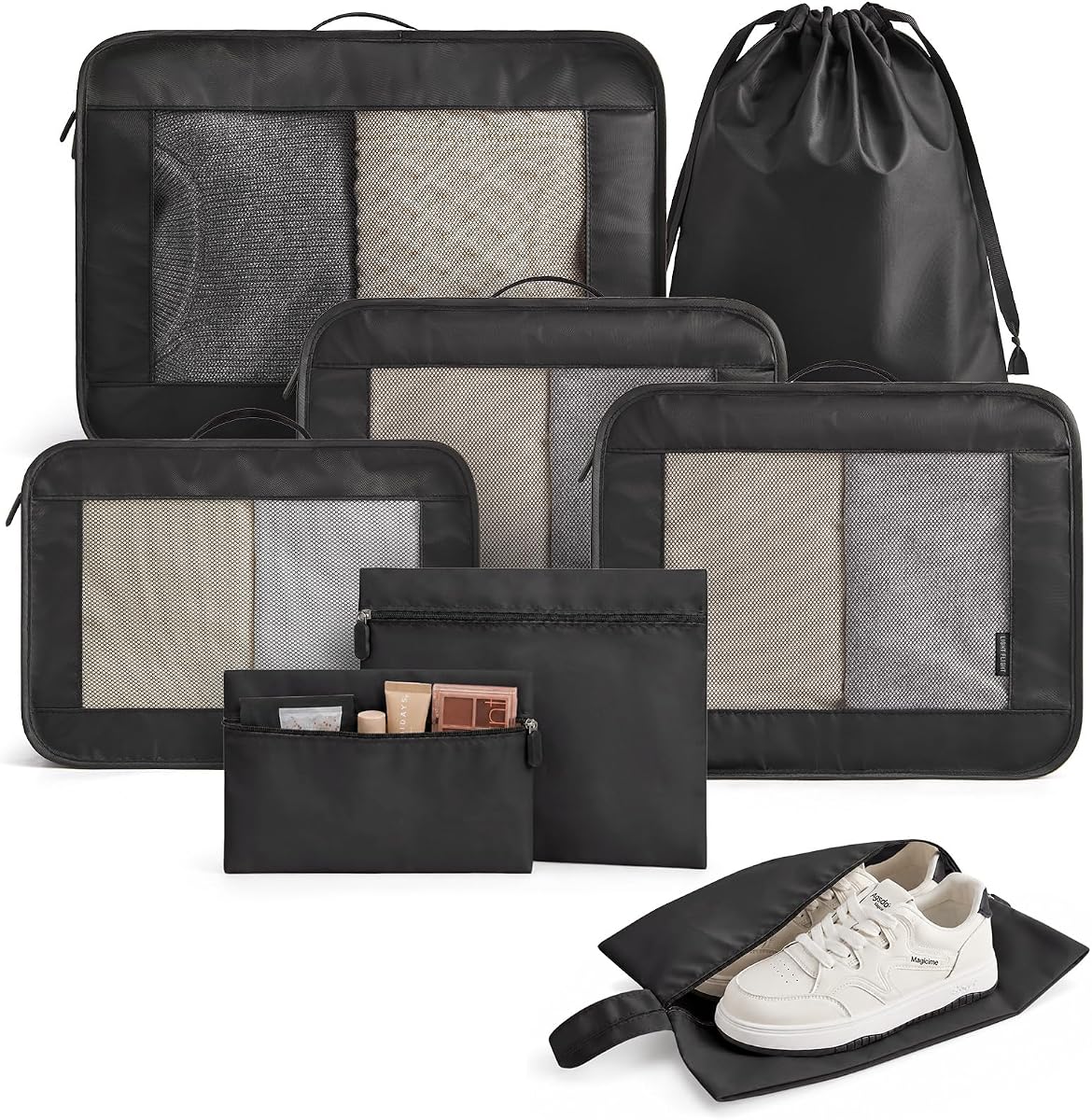 8 Set Packing Cubes for Travel, Cruise Ship Travel Essentials | 8-Pack Packing Bags, Mesh Luggage Organizer Bags & Laundry Shoe Bags for Max Clothing Capacity, Holiday Vacation Camping