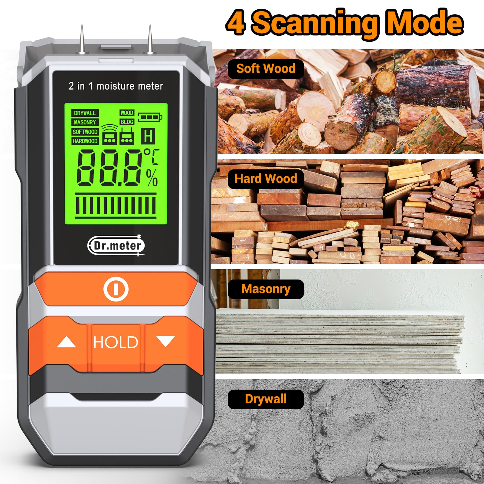 Dr.meter 2-in-1 Moisture Meter - Pin & Pinless -5
