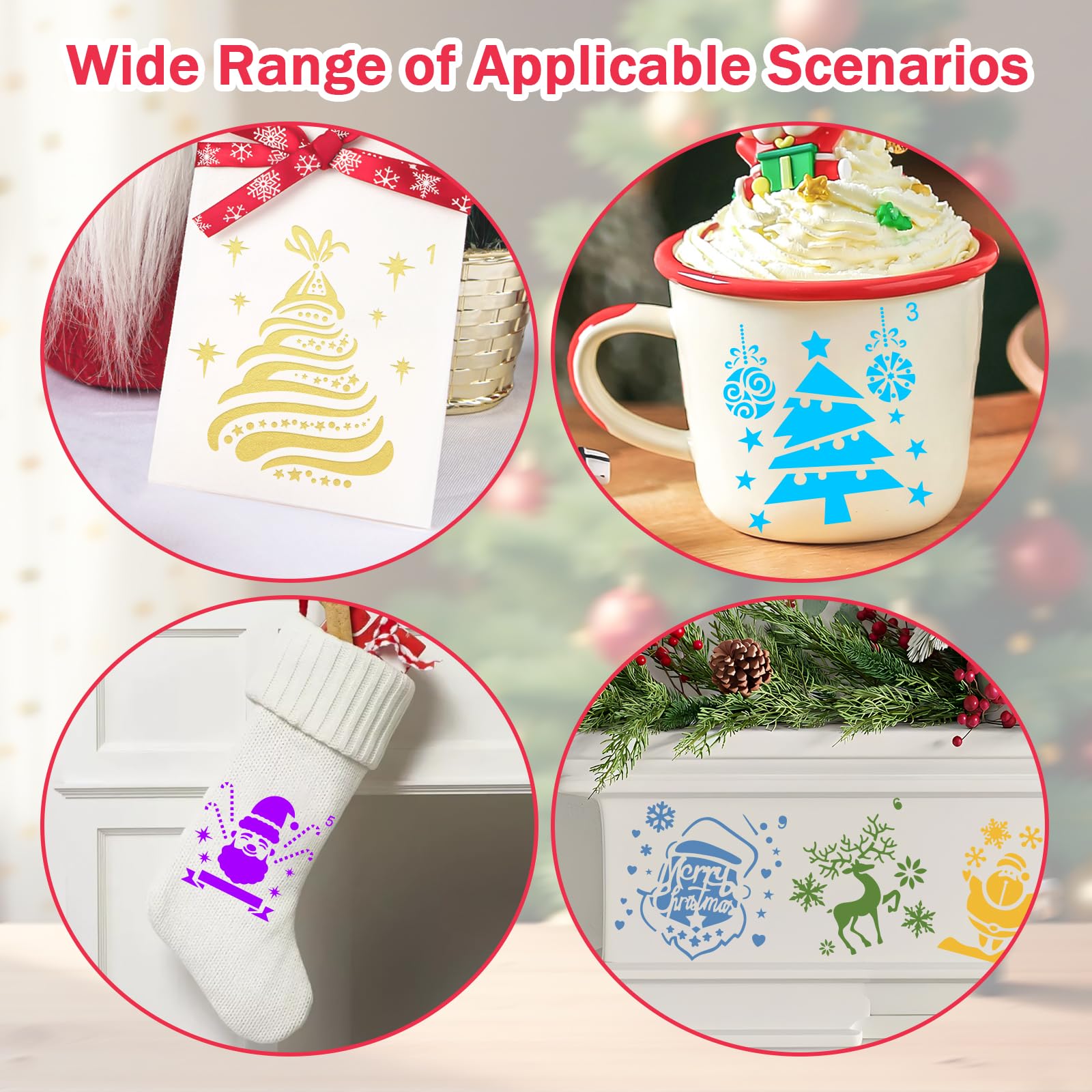 12 Pochoirs De Noël Réutilisables – 13x13 Cm – Modèles Sapin, Bonhomme De Neige, Etc. – Pour Peinture Et DIY - 3