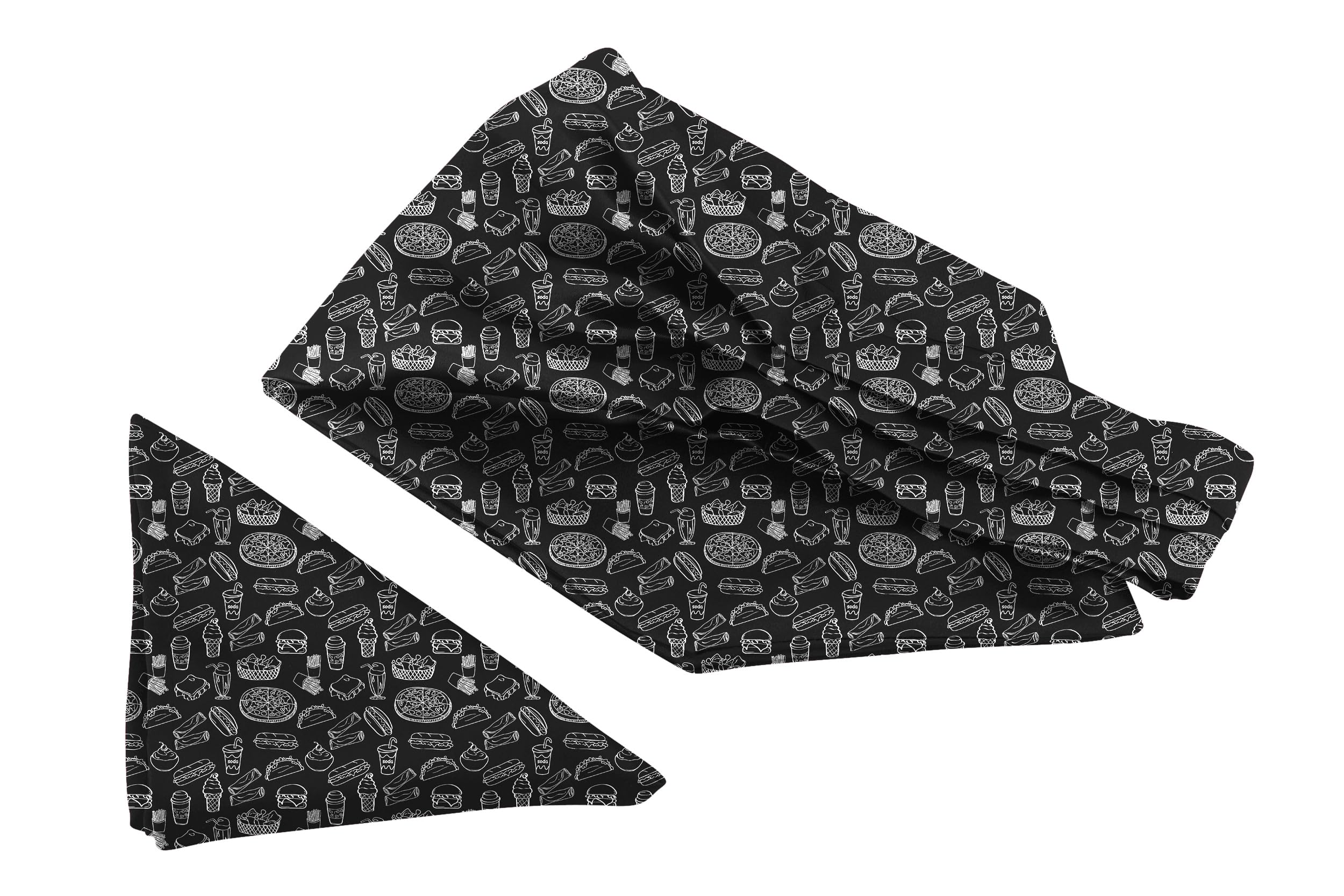 blacksmith Black Pizza Pasta Printed Satin Neckwear Ascot and Matching Pocket Square Set for Men-picture-29