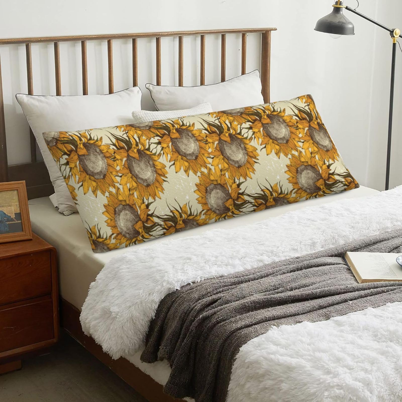Sunflowers, Body Pillow Cover with Zipper,Long Body Pillowcase 20 x 60 in