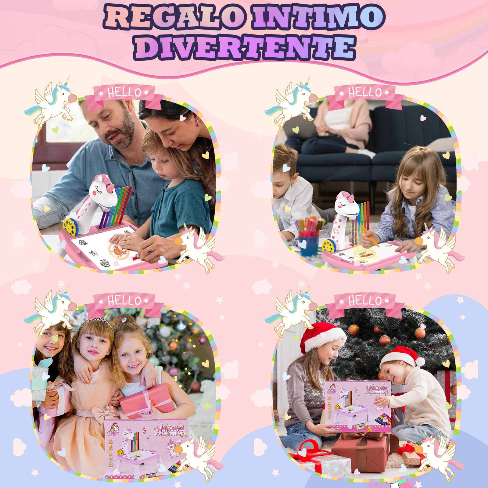 BuzzoXerex Proiettore Disegno Bambini, Tavolo da Disegno per Bambini 48 Pezzi Proiettore Colorare Bambino con 48 Motivi, Album da Disegno, Album di Adesivi, Penne Colorate per 3-10 Anni (Rosa)