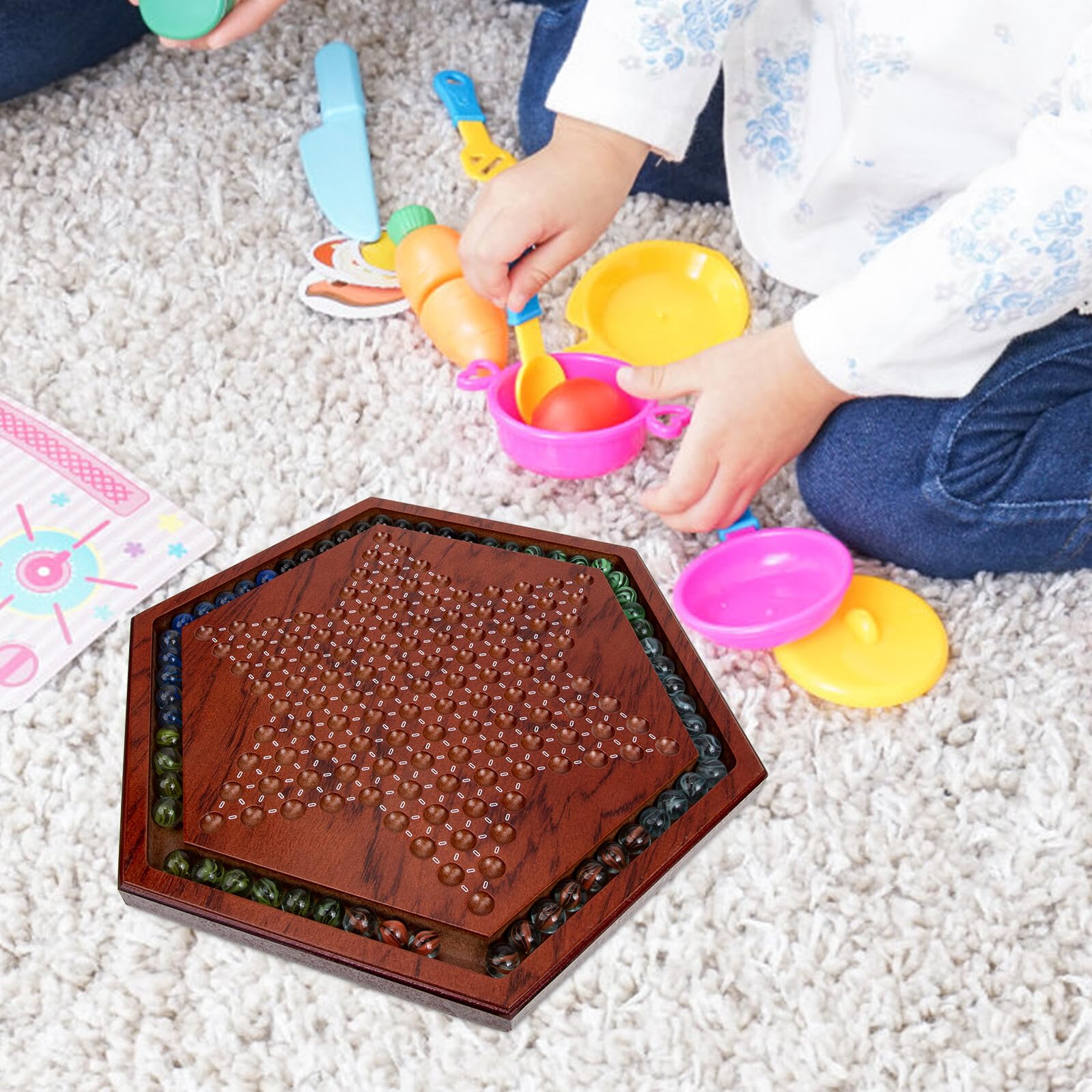 minkissy Gioco da Tavolo Dama Cinese in Legno Naturale Esagonale per Bambini Stimola il Pensiero Strategico e Problem Solving per Uso Domestico