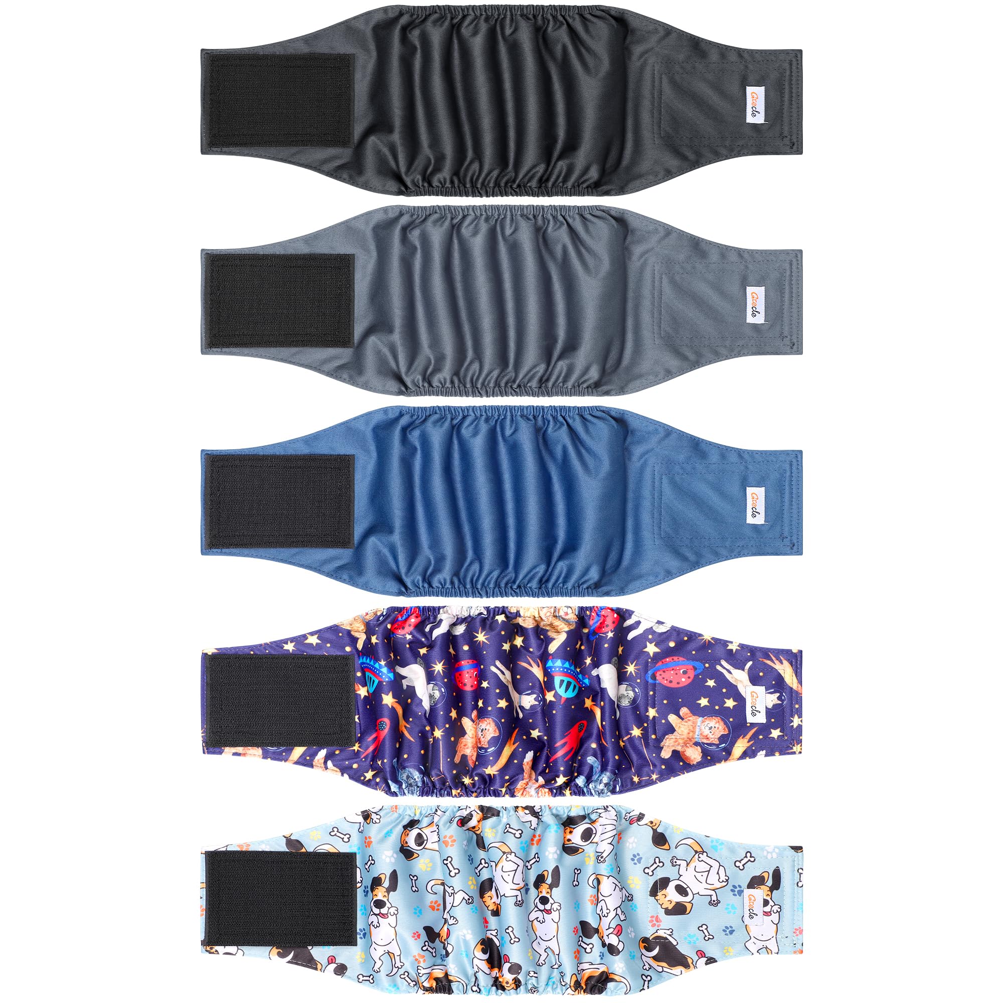 5 Pack Dog Diapers Male Reusable, Premium Belly Bands for Dogs, High Absorbing Male Dog Pee Wraps for Doggie in Incontinence or Excitable Urination