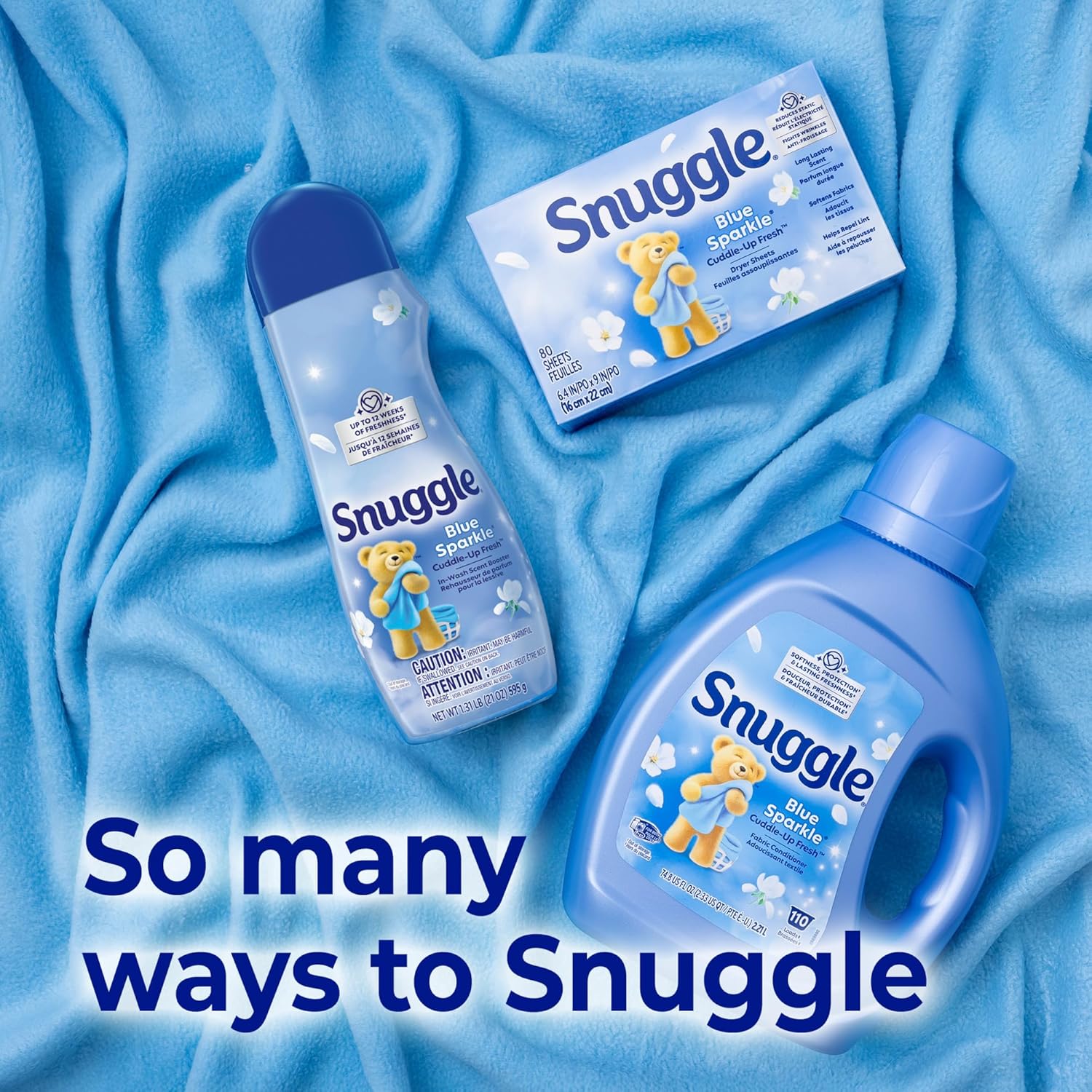 Snuggle In Wash Scent Booster, 21 Oz, Pack of 4, Blue Sparkle, Laundry Beads for Long-Lasting Freshness, Fragrance Enhancer for Clothes, Bedding & Activewear, HE Safe