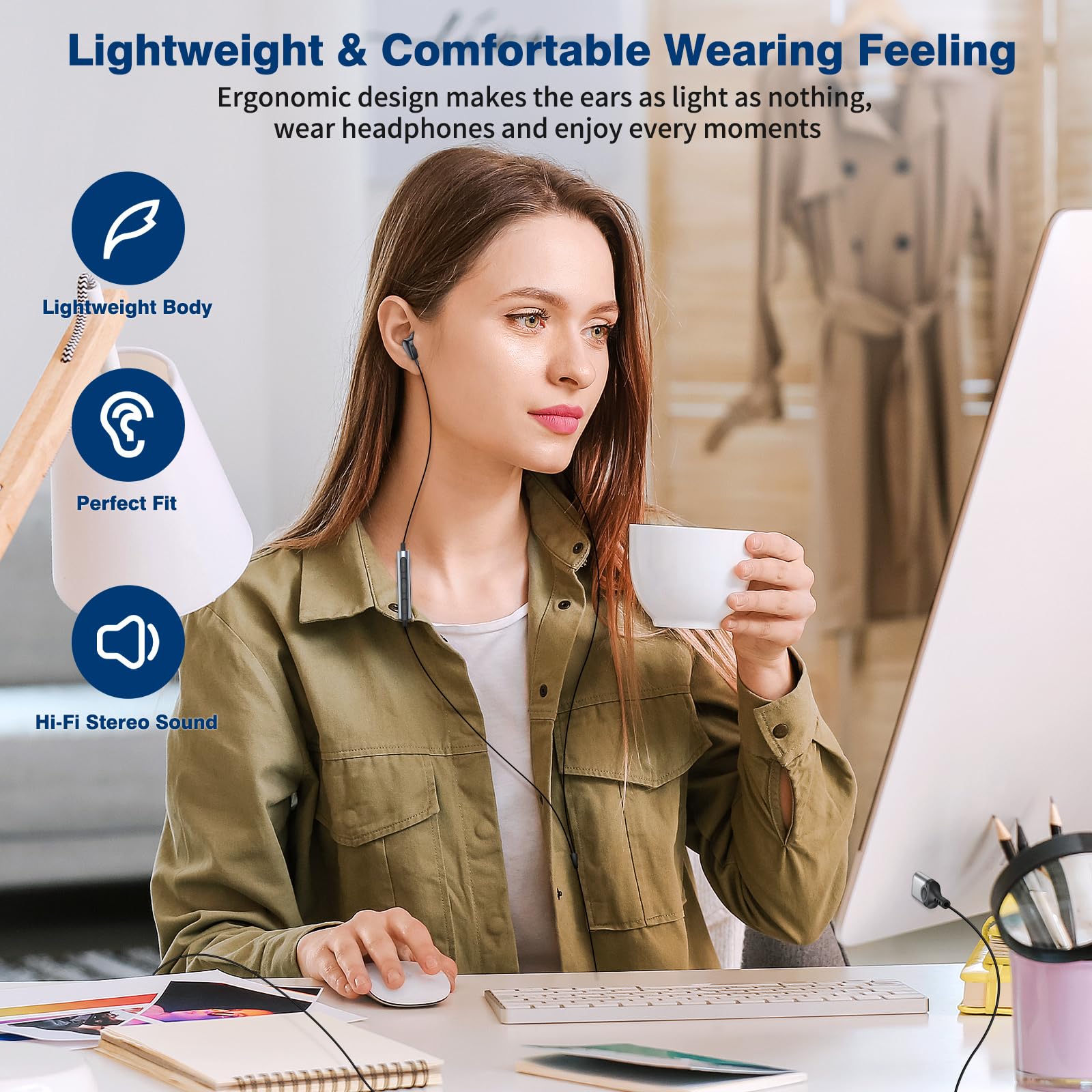 Cuffie USB Con Microfono Per PC E Gaming | Semi In-Ear, Cavo 2.3m, Controller Volume, Per Laptop/PS5/Skype - Foto 10