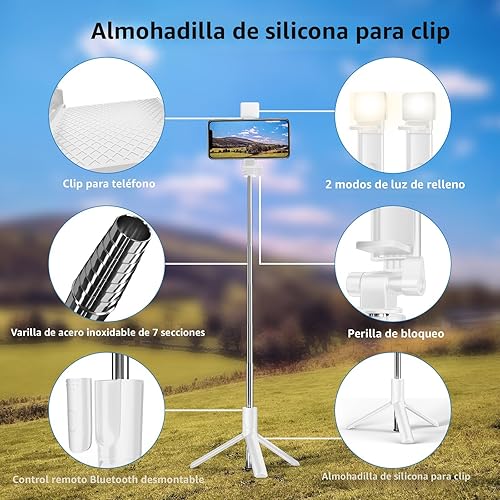 Miniatura 7 de Trípode para selfie, trípode retráctil de 40 pulgadas para teléfono con control remoto inalámbrico y luz, trípode portátil para selfie stick para