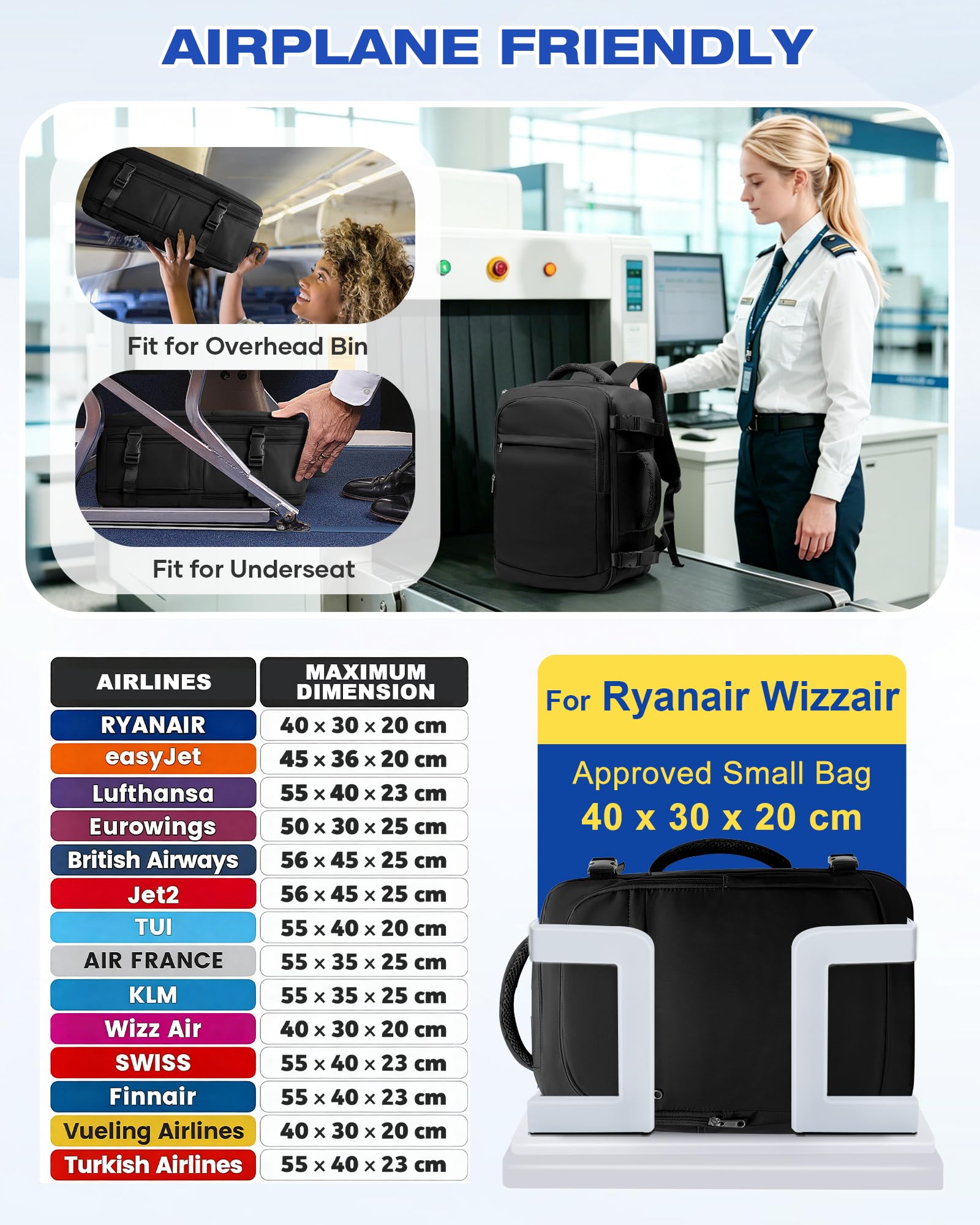 Vakuum Reisen Rucksack Handgepäck Flugzeug Tasche Airbag mit Vakuumsystem | Ryanair 40x30x20 Rucksack Damen Vacuum Reiserucksack mit Pumpe Laptop Wasserdicht Tagesrucksack Herren Koffer