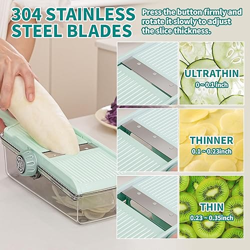 Miniatura 5 de Rallador multifuncional para cortar verduras y queso con contenedor, cuchillas integradas para cortar y cortar juliana sin esfuerzo, protector de