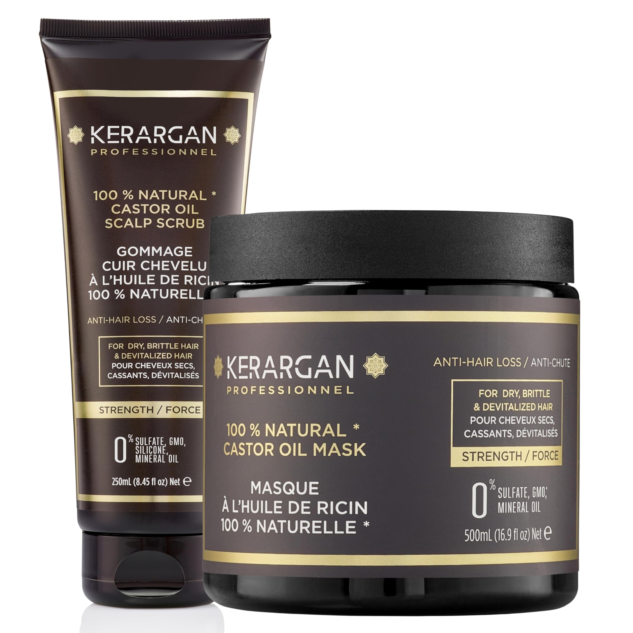 KERARGAN - Dúo con Ricino: Mascarilla y Exfoliante Capilar - 500ml+250ml