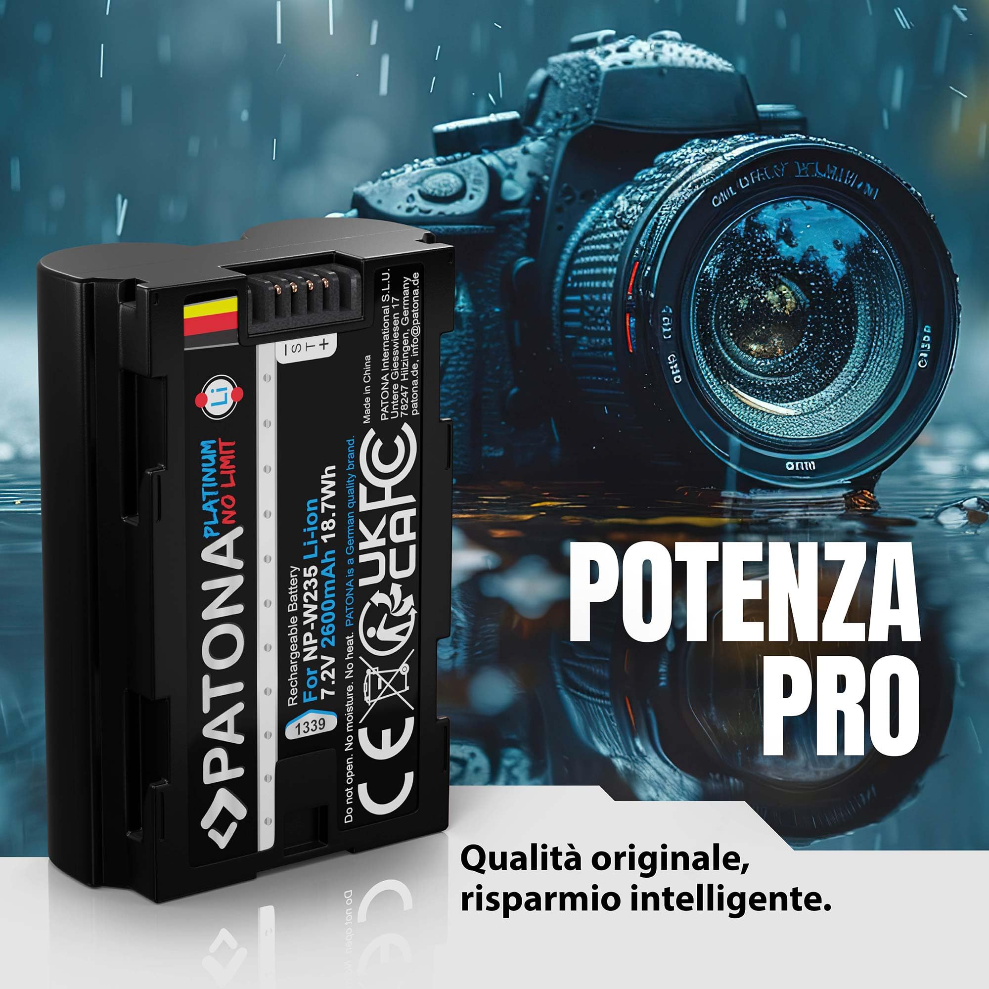 PATONA 2X Platinum NP-W235 Batteria 2600mAh – Ricambio per Fujifilm NP-W235 – per X-T4, X-T5, X-H2, X-H2S, X-S20, GFX-50S II, GFX-100S, GFX-100 II – una scatta, una si ricarica