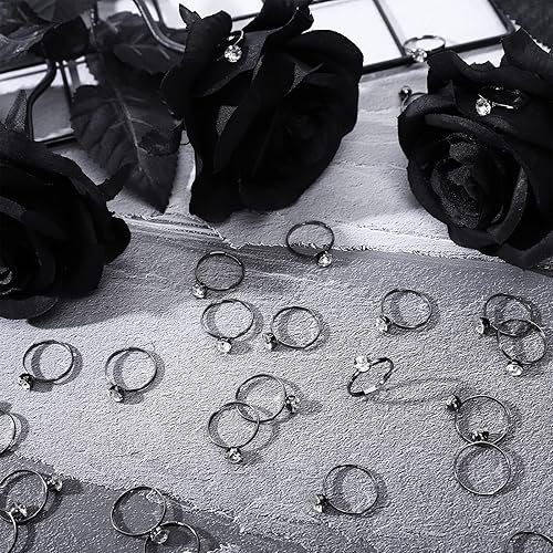 Miniatura 18 de Whaline 72 anillos de diamantes dorados para despedida de soltera, anillos de compromiso ajustables para decoración de mesa de boda, juego