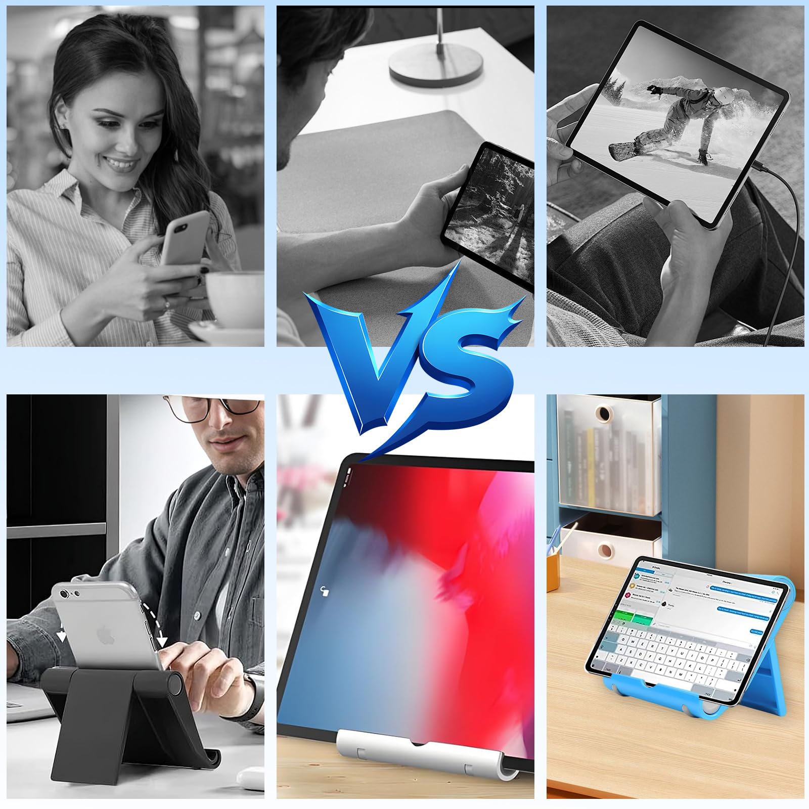 4 Soportes de Mesa Ajustables y universales para móviles, Soporte Plegable Antideslizante de plástico para Escritorio, Compatible con Smartphones y tabletas de 4 a 11 Pulgadas