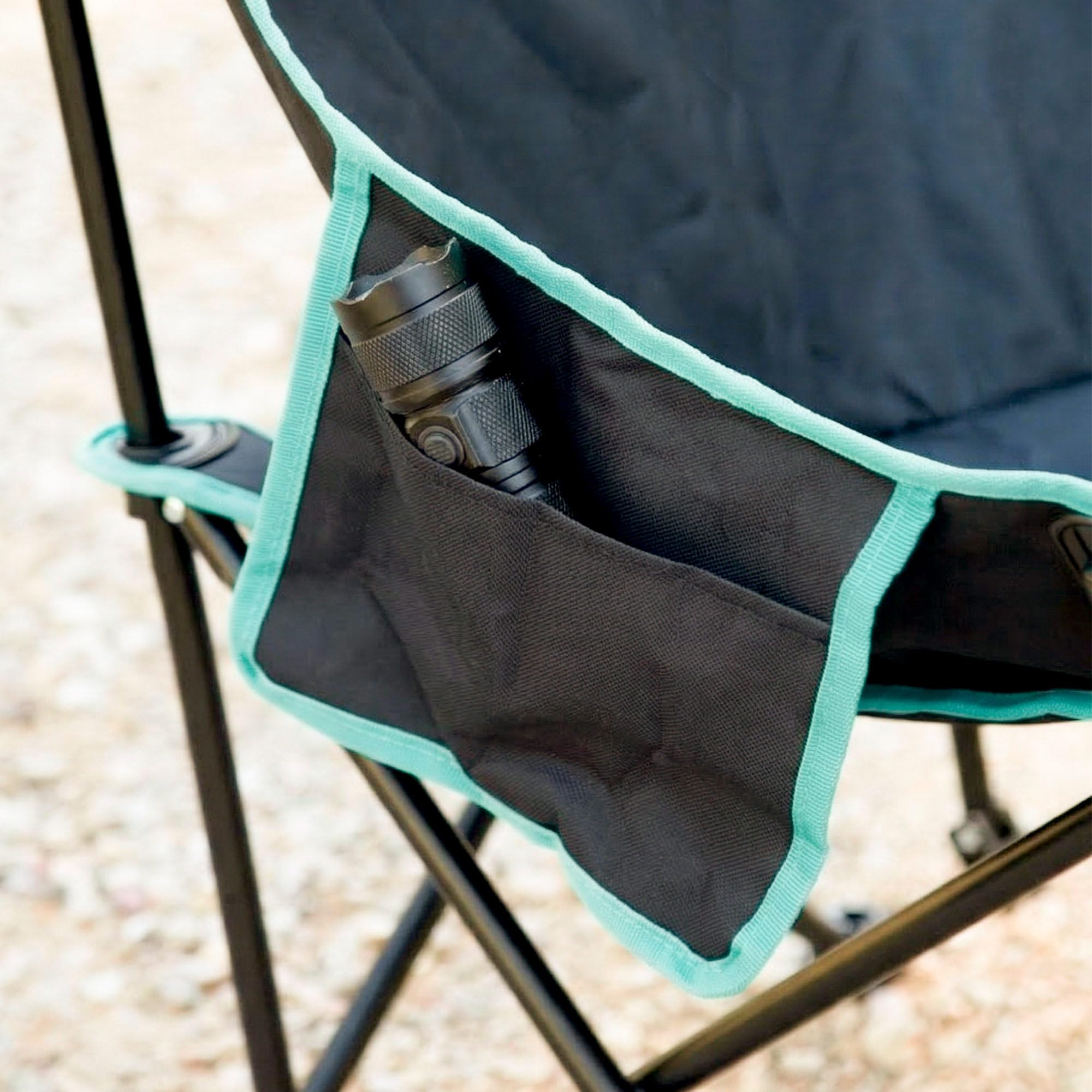 AKTIVE Pack 2 sillas Camping, 55x45x90 cm, Asiento Alto 35 cm, Negro Detalles Turquesa, Respaldo Alto, Antivuelco, Bolsas de Transporte con asa, Bolsillos Laterales (85562)